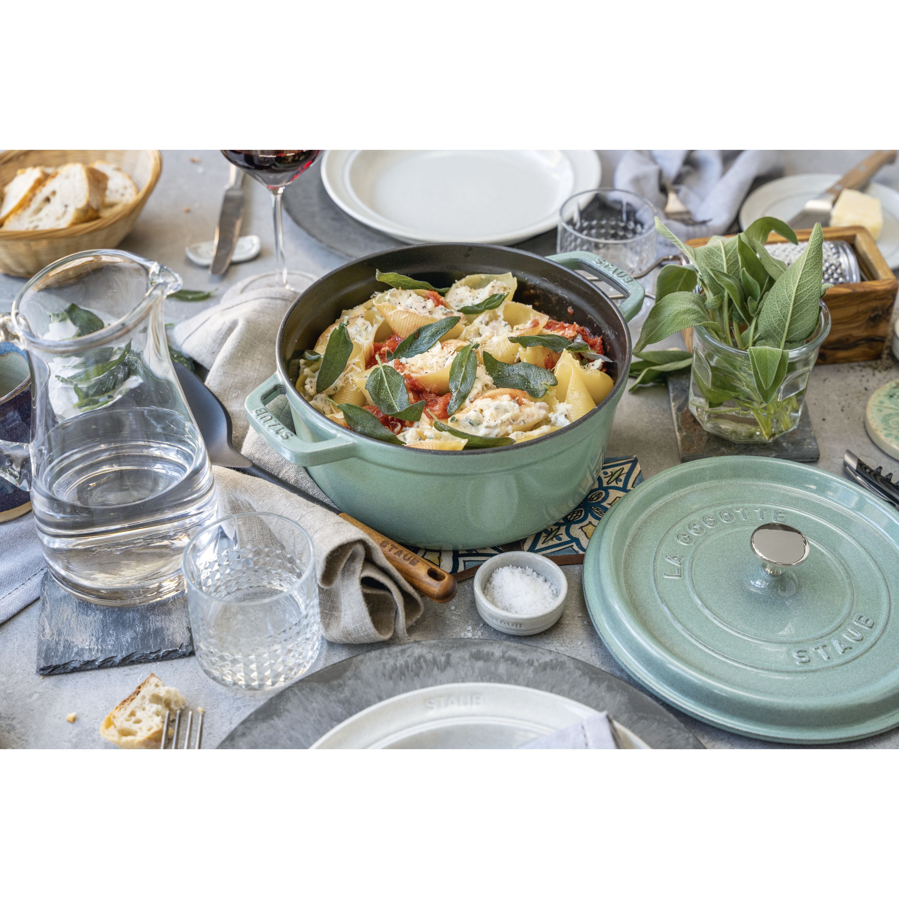 Cocotte 24 cm, rund, Salbeigrün, Gusseisen