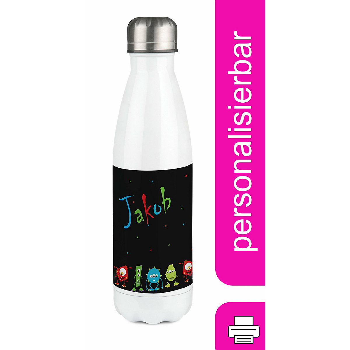 Edelstahl Kinder Thermoflasche / Trinkflasche bunt Monsterparade Spülmaschinenfest, Auslaufsicher, Bruchfest, Doppelwandig, Für Heißgetränke geeignet, Mit Deckel, Isoliert