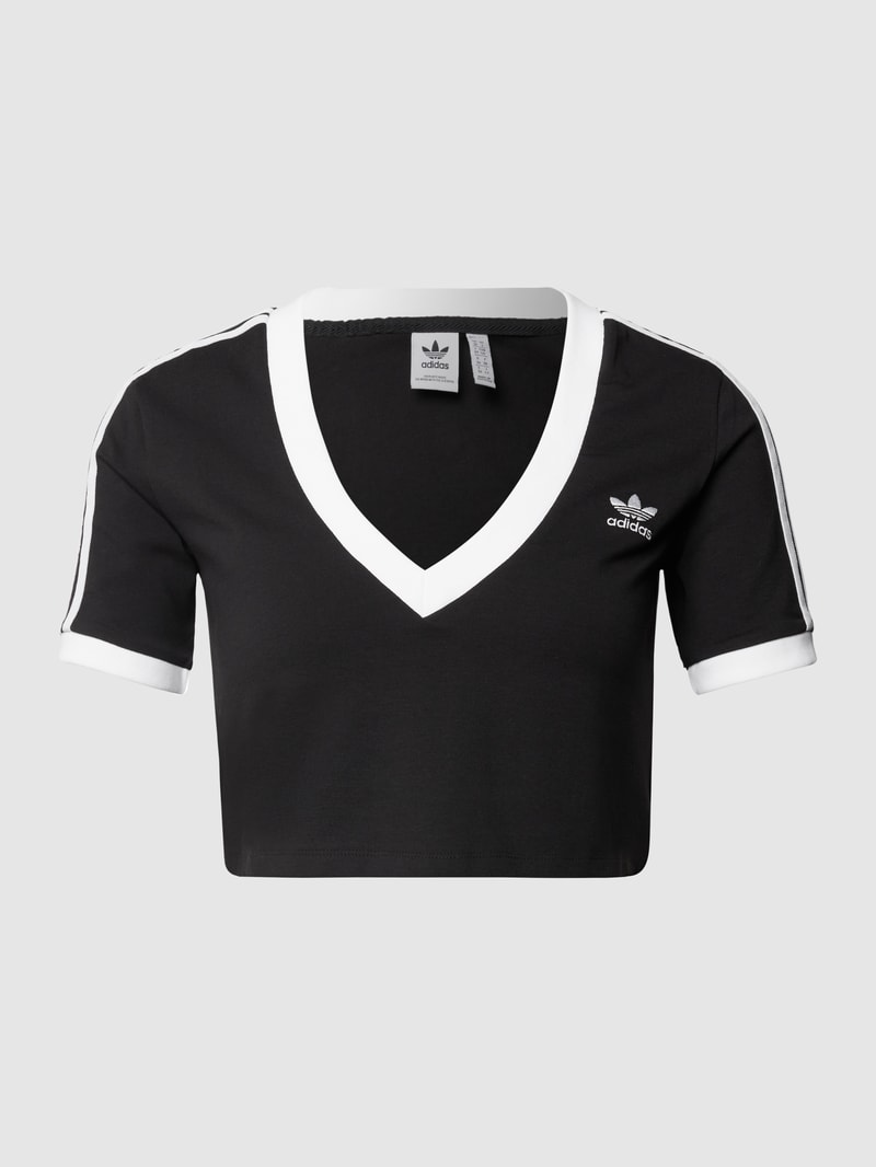 Cropped T-Shirt mit Logo-Streifen in schwarz