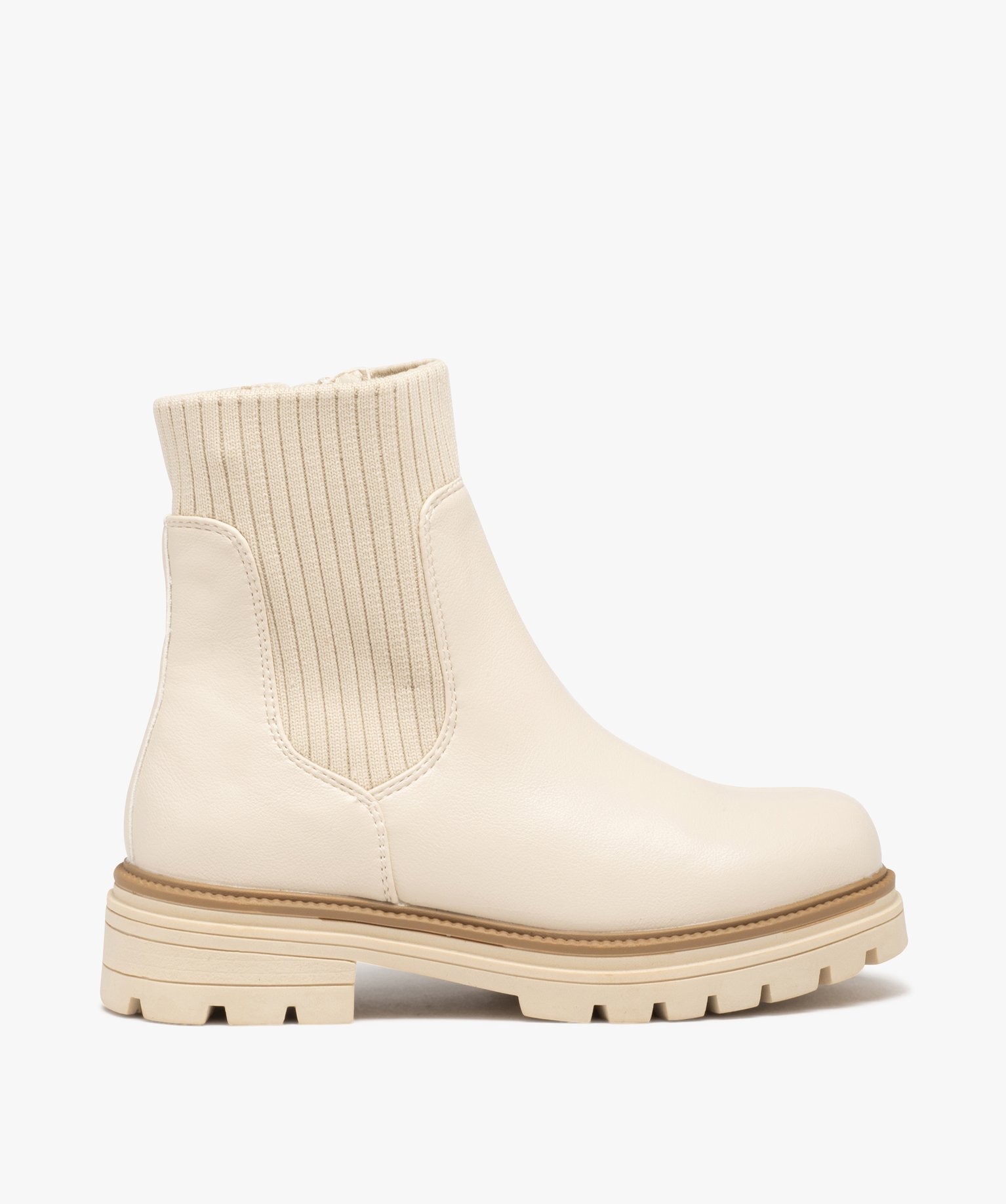 Boots fille unies à col chaussette et semelle crantée beige | GEMO
