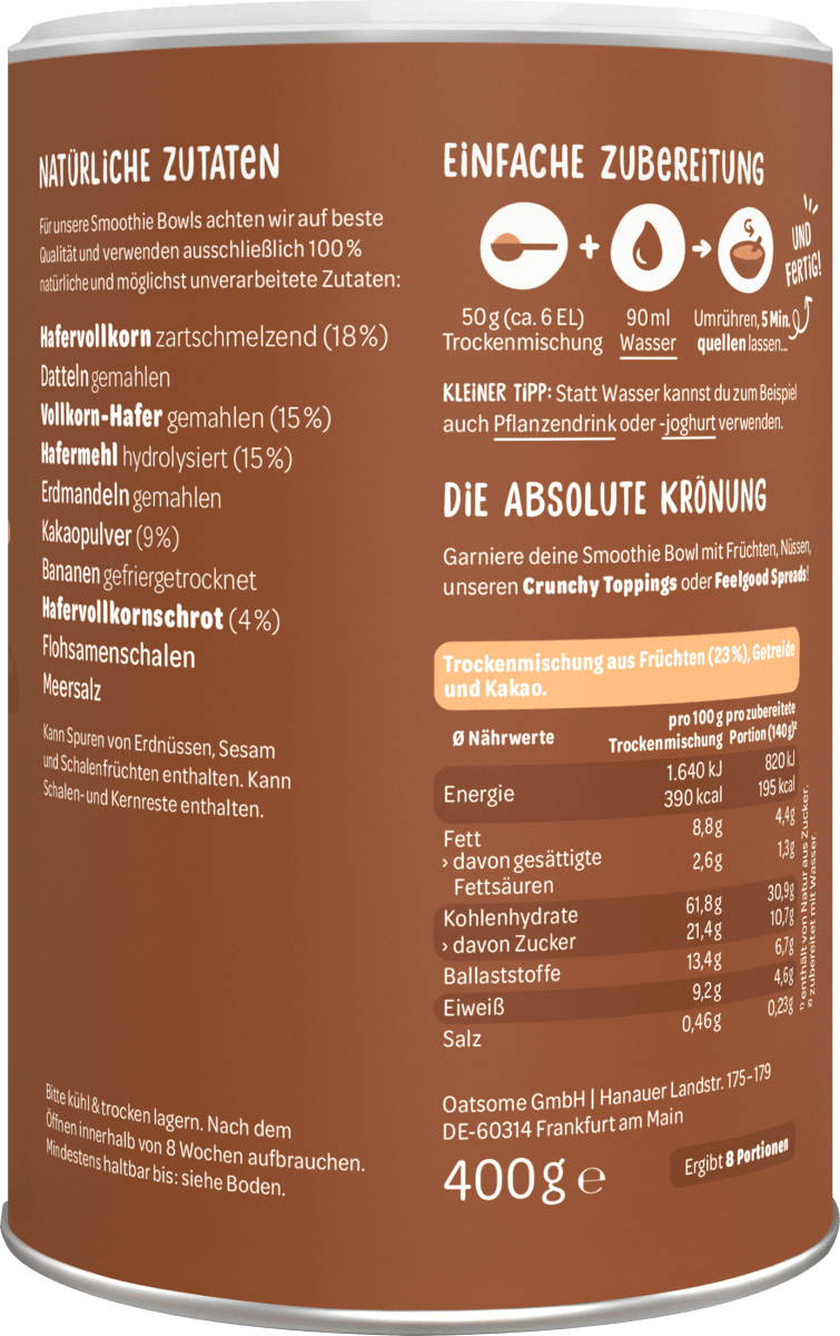Smoothie Bowl Pulver Choco Crush, Milde Choco, 400 g