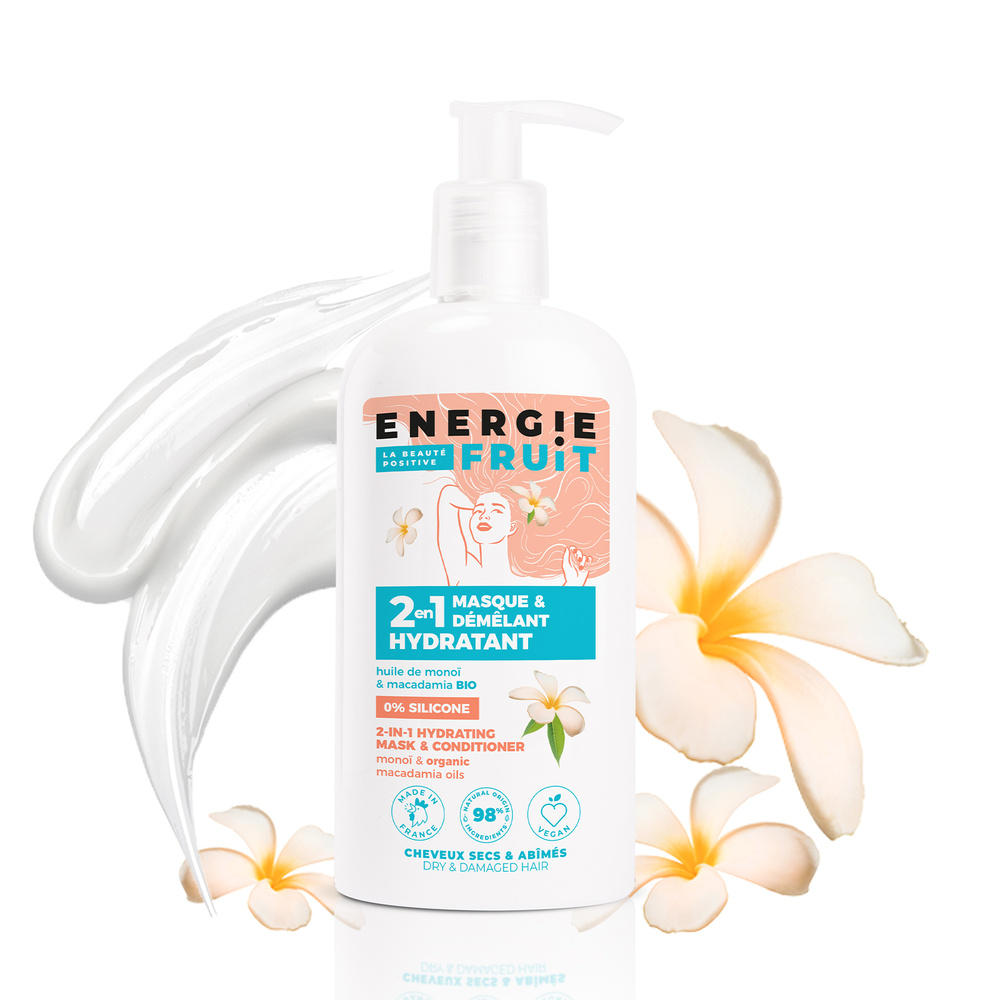 energie fruit MONOÏ & HUILE DE MACADAMIA BIO | CHEVEUX ABIMES Masque + Après shampooing 2 en 1 sans silicone