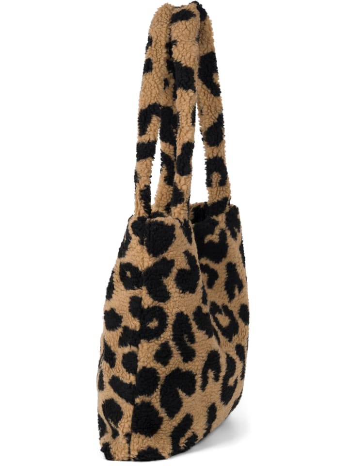 styleBREAKER Teddyfell Schultertasche mit Leo Muster in Braun-Schwarz günstig kaufen onesize