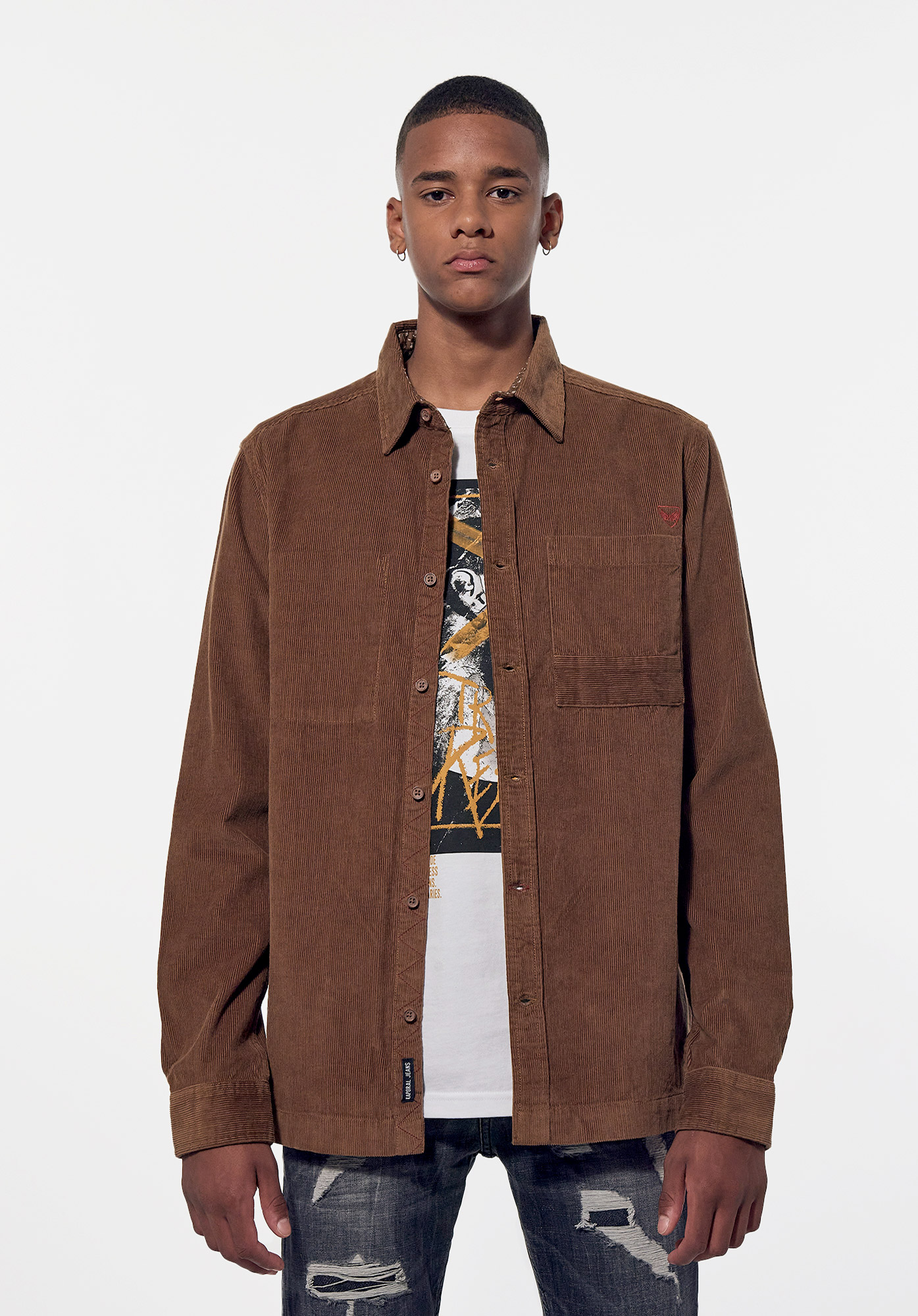 PLUTO  Chemise marron régular Homme en 100% coton