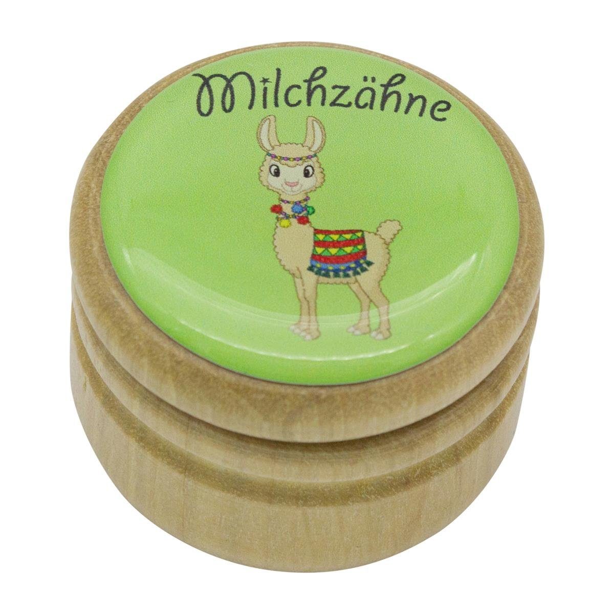 GICO Zahndose Milchzahndose Lama Zahndose Milchzähne Bilderdose aus Holz mit Drehver, Bilderdose für Jungen und Mädchen