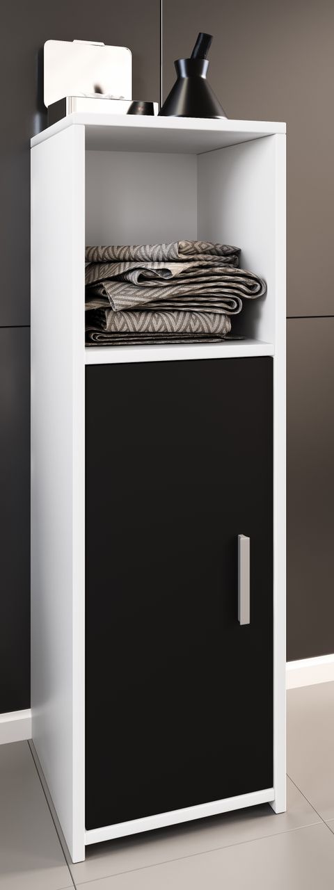 VCM Midischrank mit Drehtüre und 2 Fächer Zalo L Weiß/Schwarz