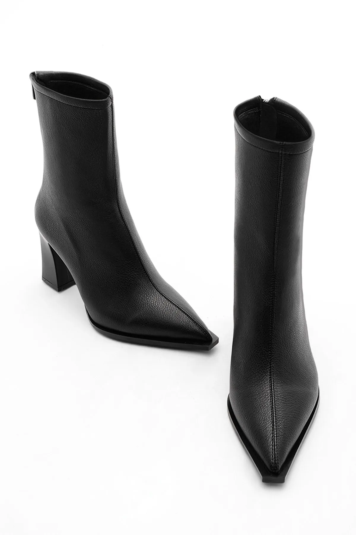 Marjin  Damenstiefel mit Absatz, spitzer Zehenbereich, Reißverschluss hinten, dicker Absatz, Kikas schwarz