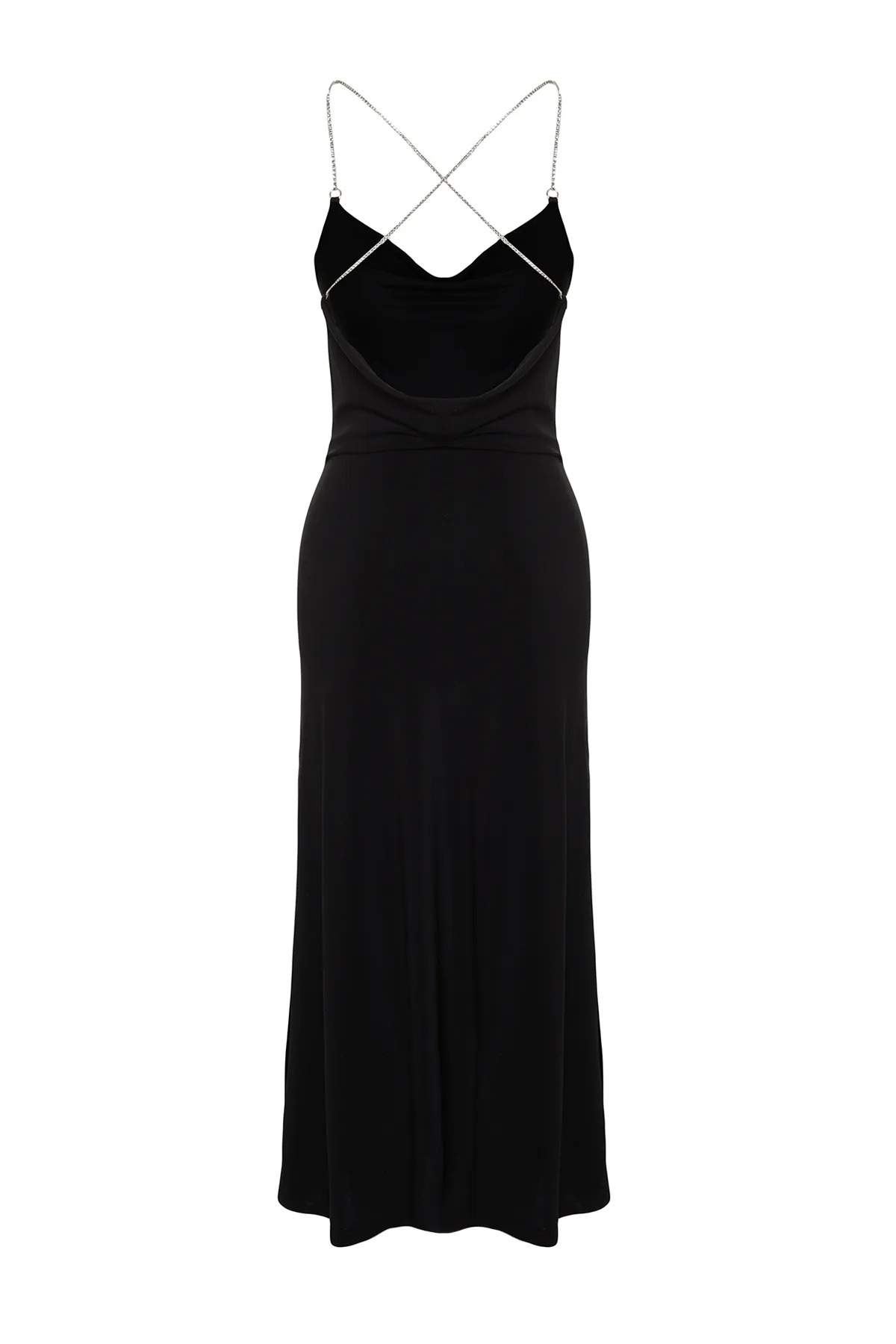Trendyol Collection  Elegantes Abendkleid mit schwarzem Stein-Accessoire und detailliertem Ausschnitt TPRSS24EL00044