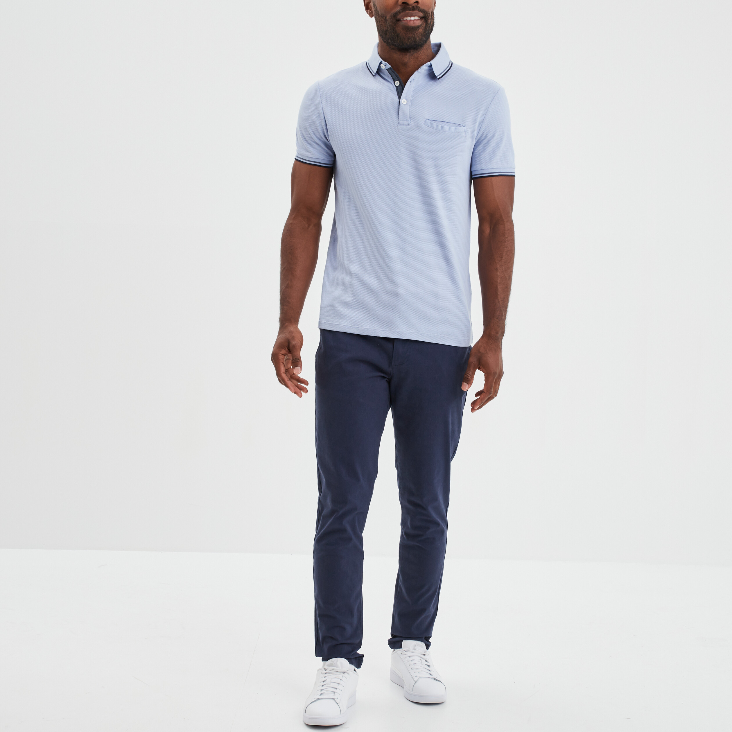 Polo manches courtes 1 poche coton bleu ciel homme | La Halle