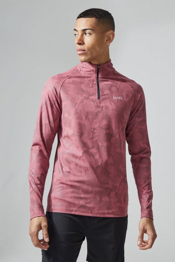 Man Active Slim-Fit Camouflage Oberteil mit Reißverschluss