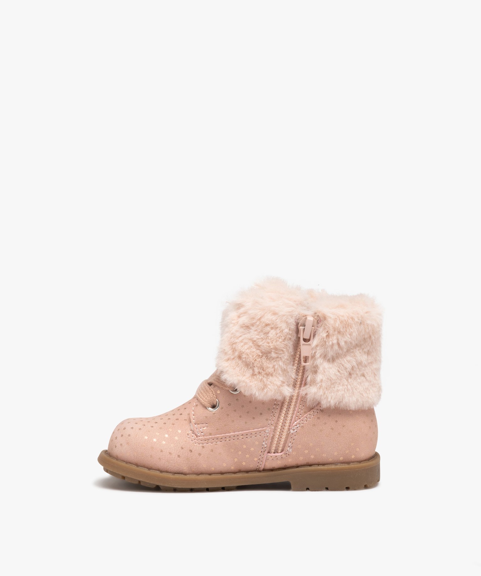 Boots bébé fille à motifs étoiles et col fourré rose | GEMO