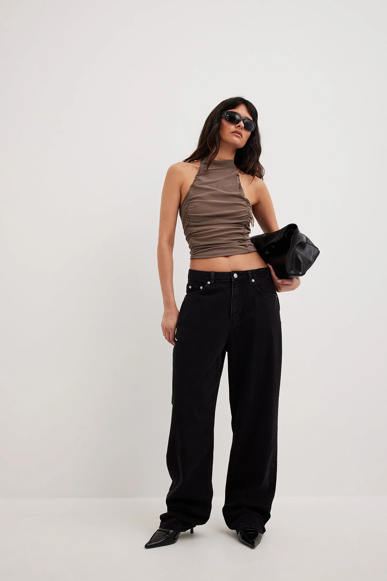 Hochgeschlossenes Crop-Top aus Mesh