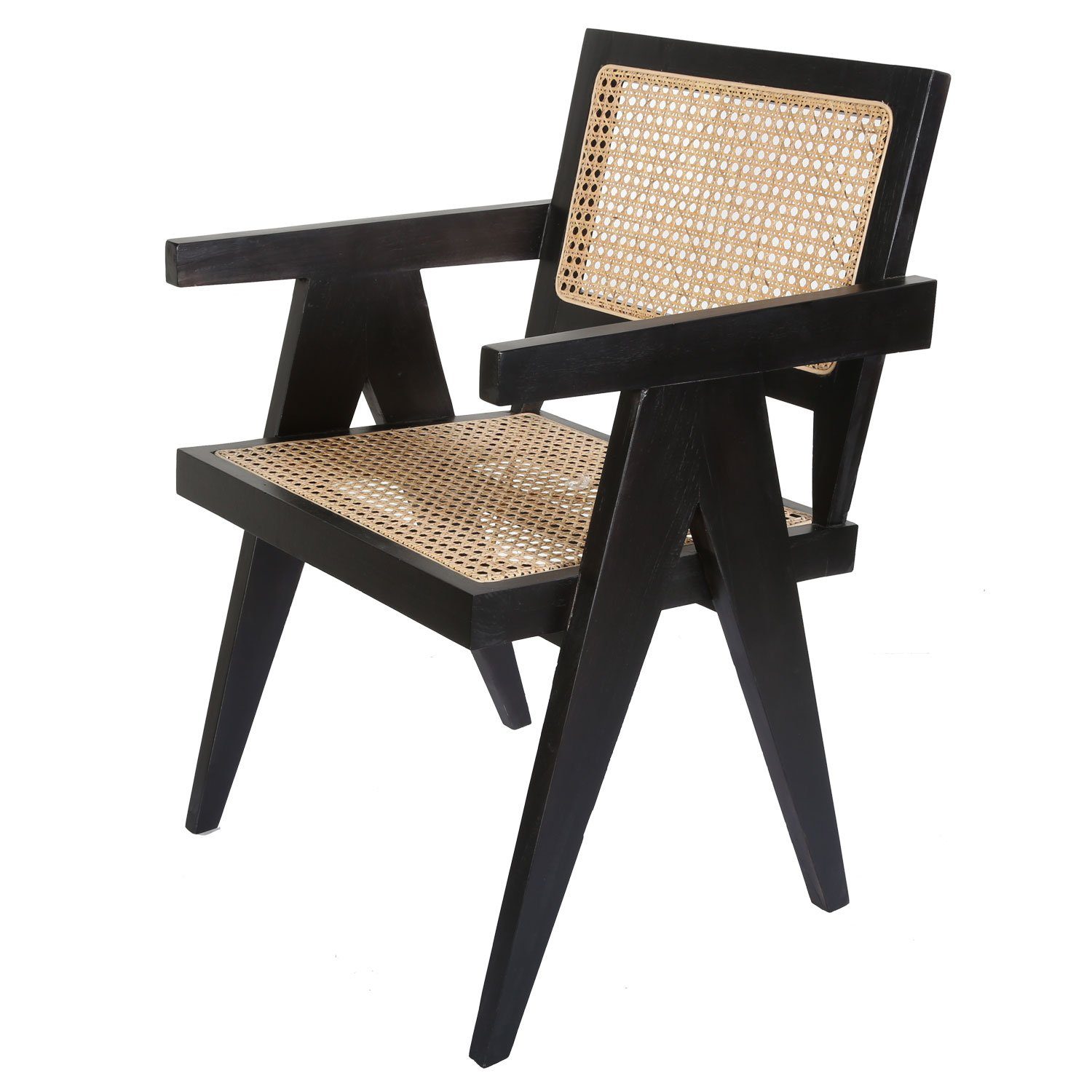 Casa Moro Rattanstuhl Teak Rattan Sessel NICO mit Armlehnen Retrostuhl (Armlehnstuhl breit & stabil für Garten Terrasse Küche Lounge Esszimmer), Kunsthandwerk, Jedes Stück ein Unikat