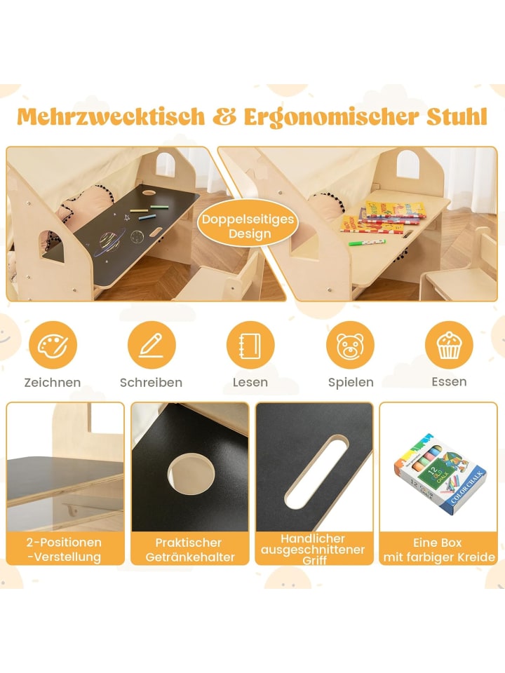COSTWAY 6-IN-1 Kinderzelt Holz in Beige günstig kaufen onesize