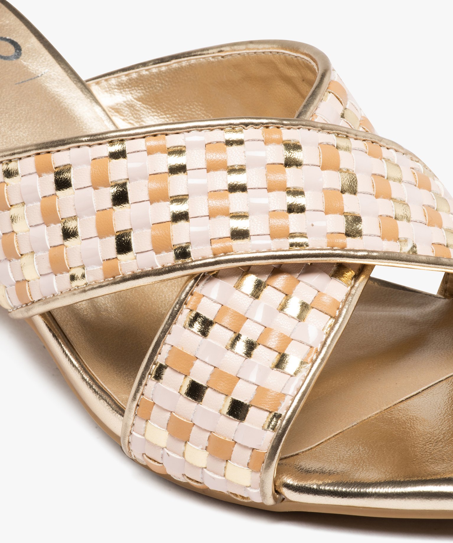 Mules femme à talon carré et brides métallisées or | GEMO