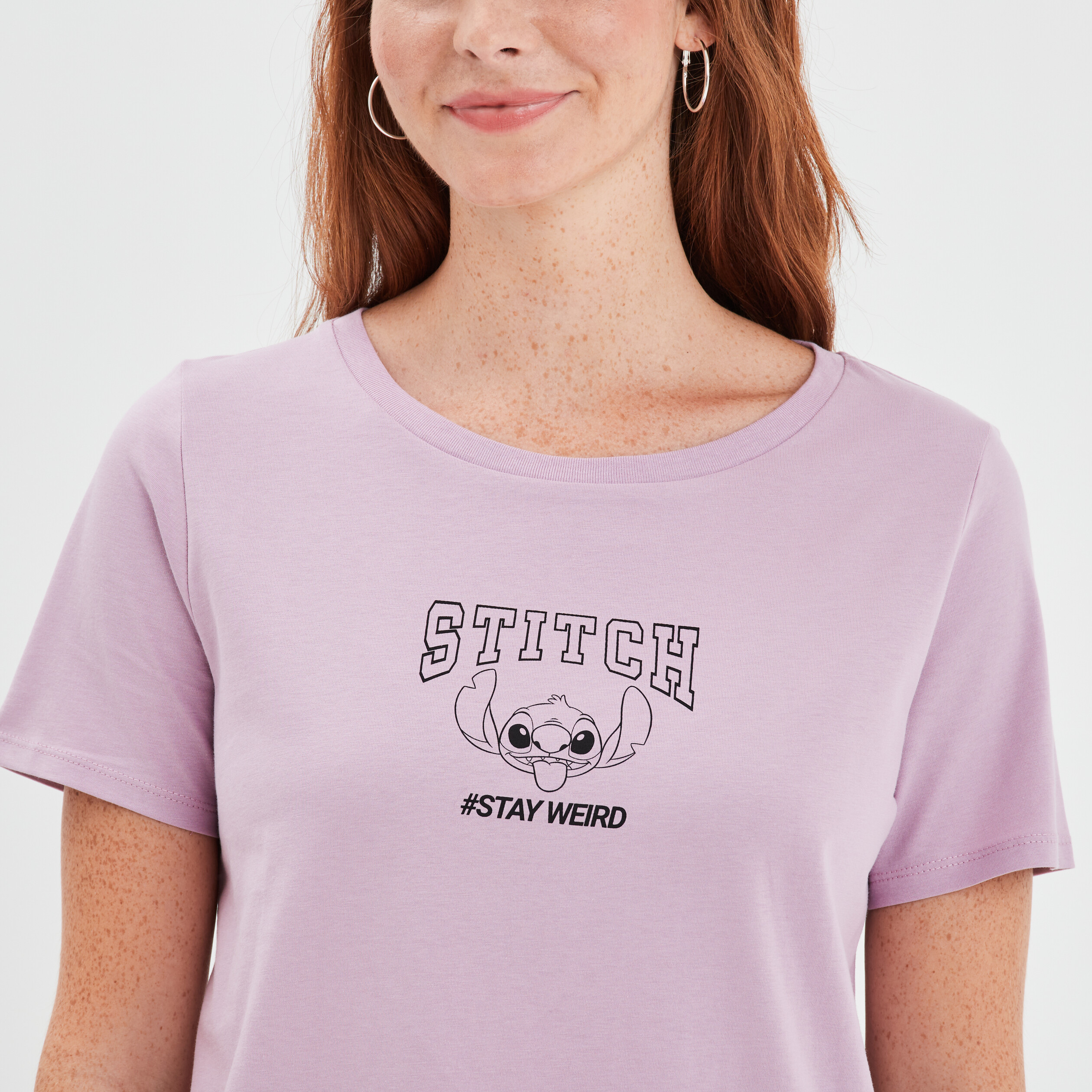 T-shirt manches courtes coton Stitch parme femme | La Halle