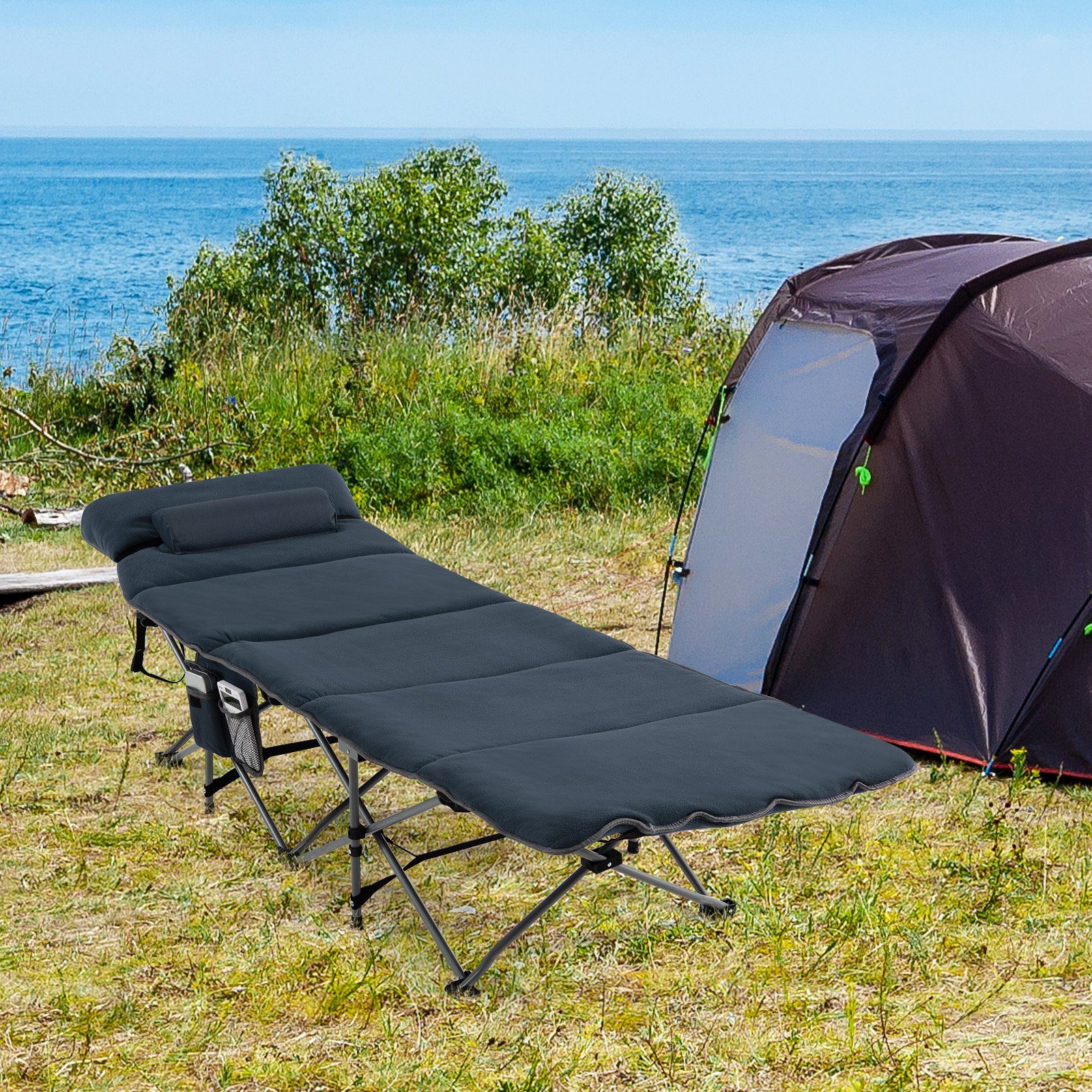 COSTWAY Feldbett Campingbett klappbar, mit Matratze & Kissen, 150kg, 185x65cm