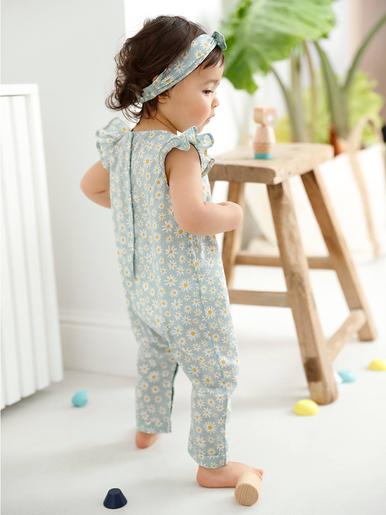 Vertbaudet Mädchen Baby-Set: Overall & Haarband - rosa bedruckt