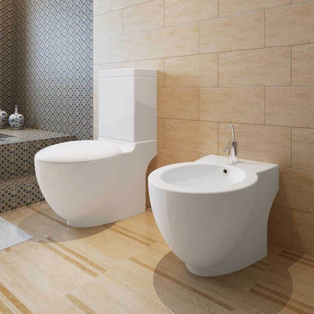 vidaXL Tiefspül-WC Toiletten Bidet Set Weiß Keramik Toilette Set Badezimmer