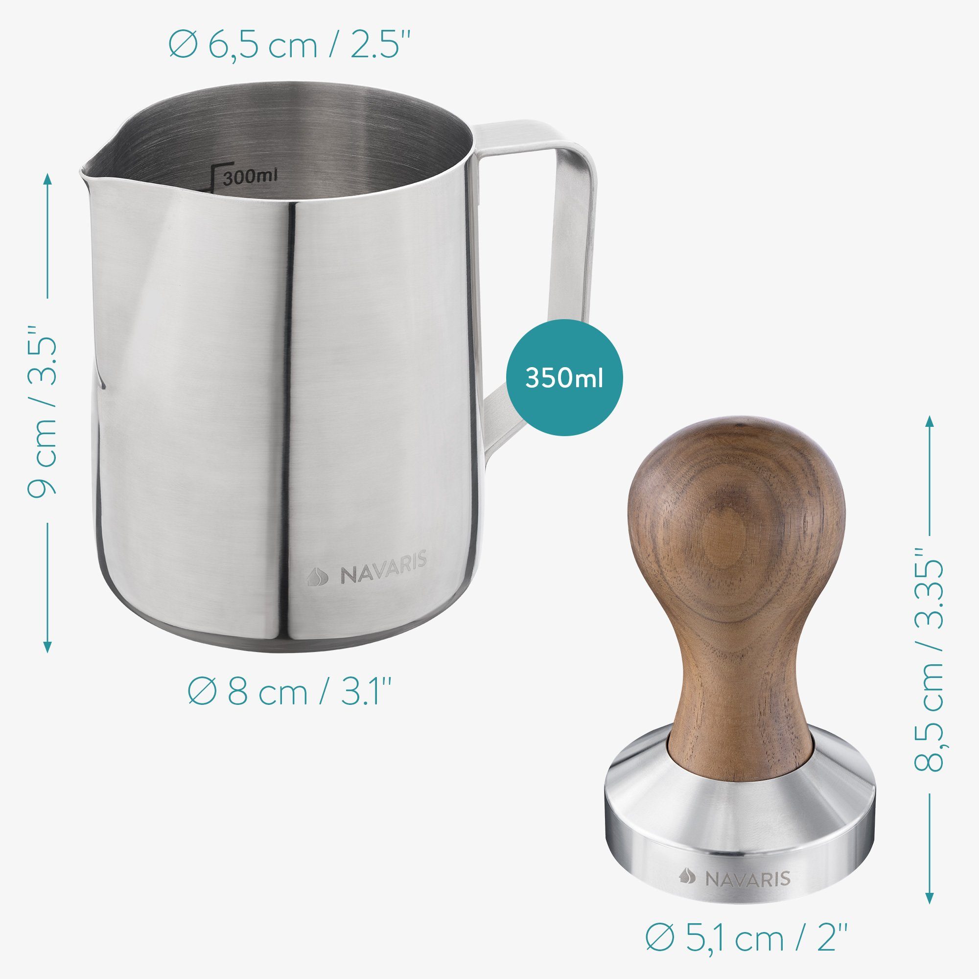 Navaris Druckbrüh-Kaffeemaschine Espresso Tamper für Kaffee 51mm - Stempel Stampfer aus Edelstahl