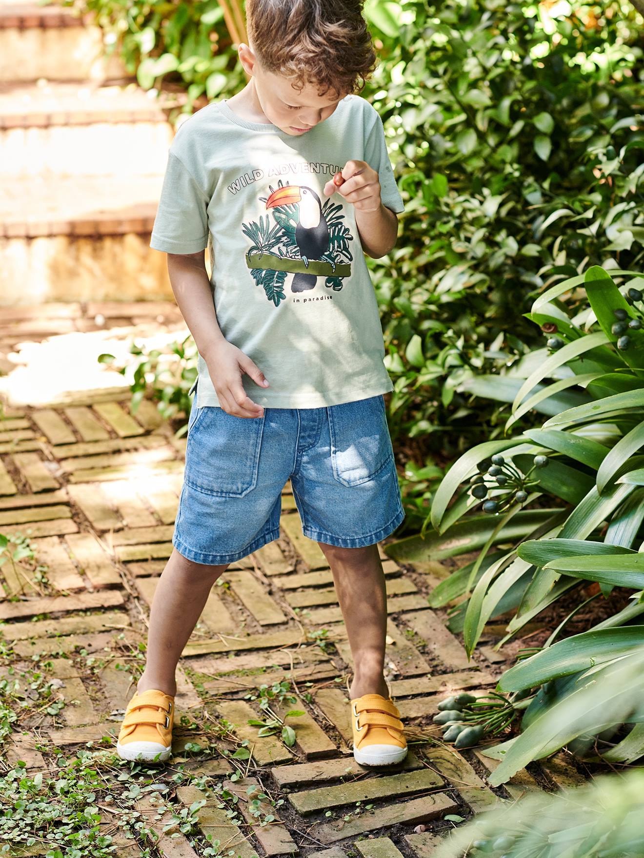 Tee-shirt motif toucan garçon vert sauge
