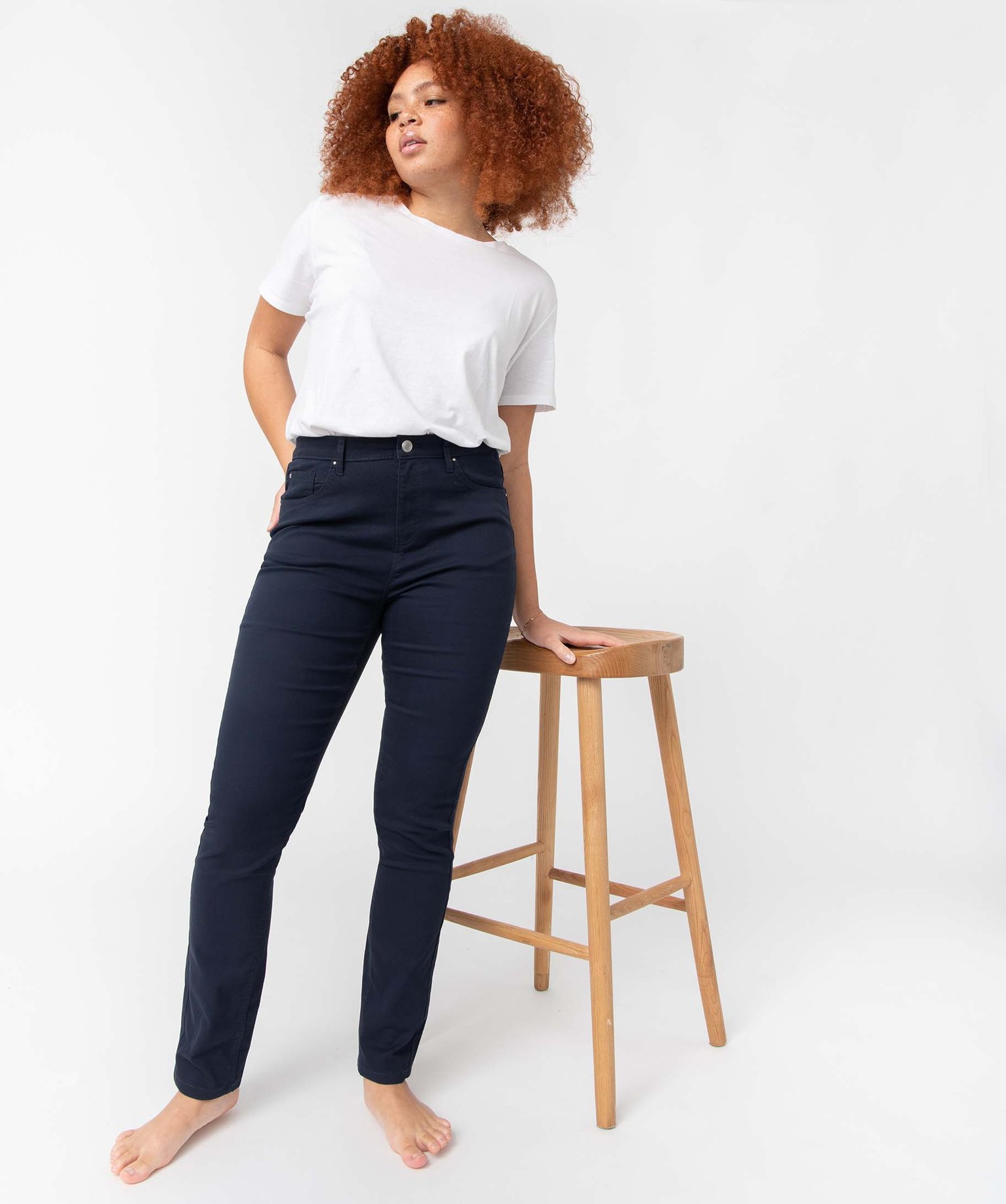 Pantalon femme coupe Regular taille normale marine | GEMO