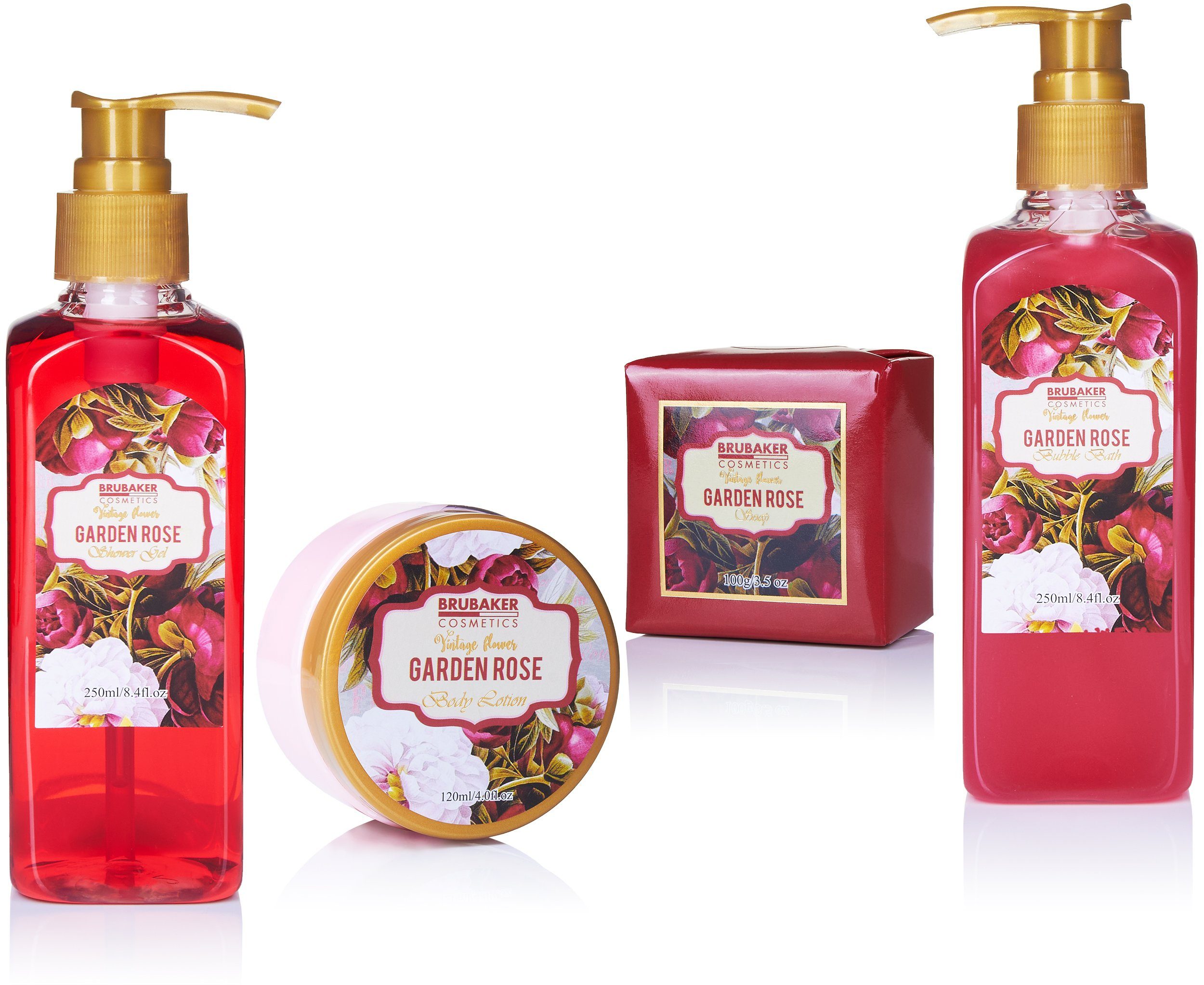 BRUBAKER Körperpflege-Set Bade- und Dusch Set, 7-tlg., Geschenkset mit Massage-Acryl, Rosen- und Veilchen Duft
