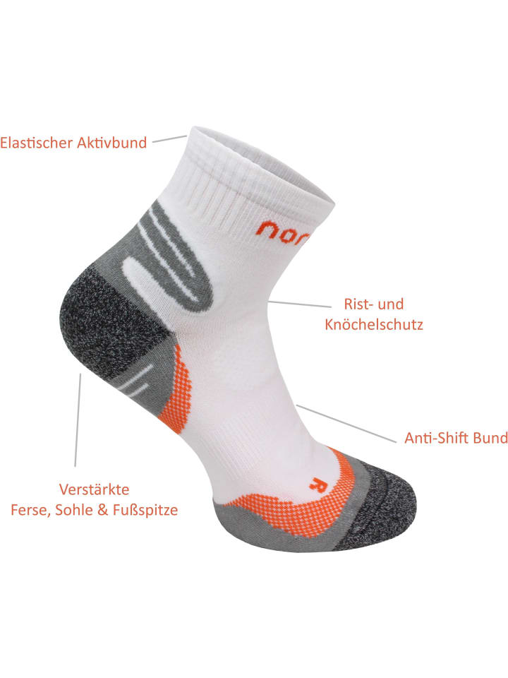 normani 3 Paar Kurzschaft-Sportsocken mit verstärkter Sohle in Weiß/Orange günstig kaufen