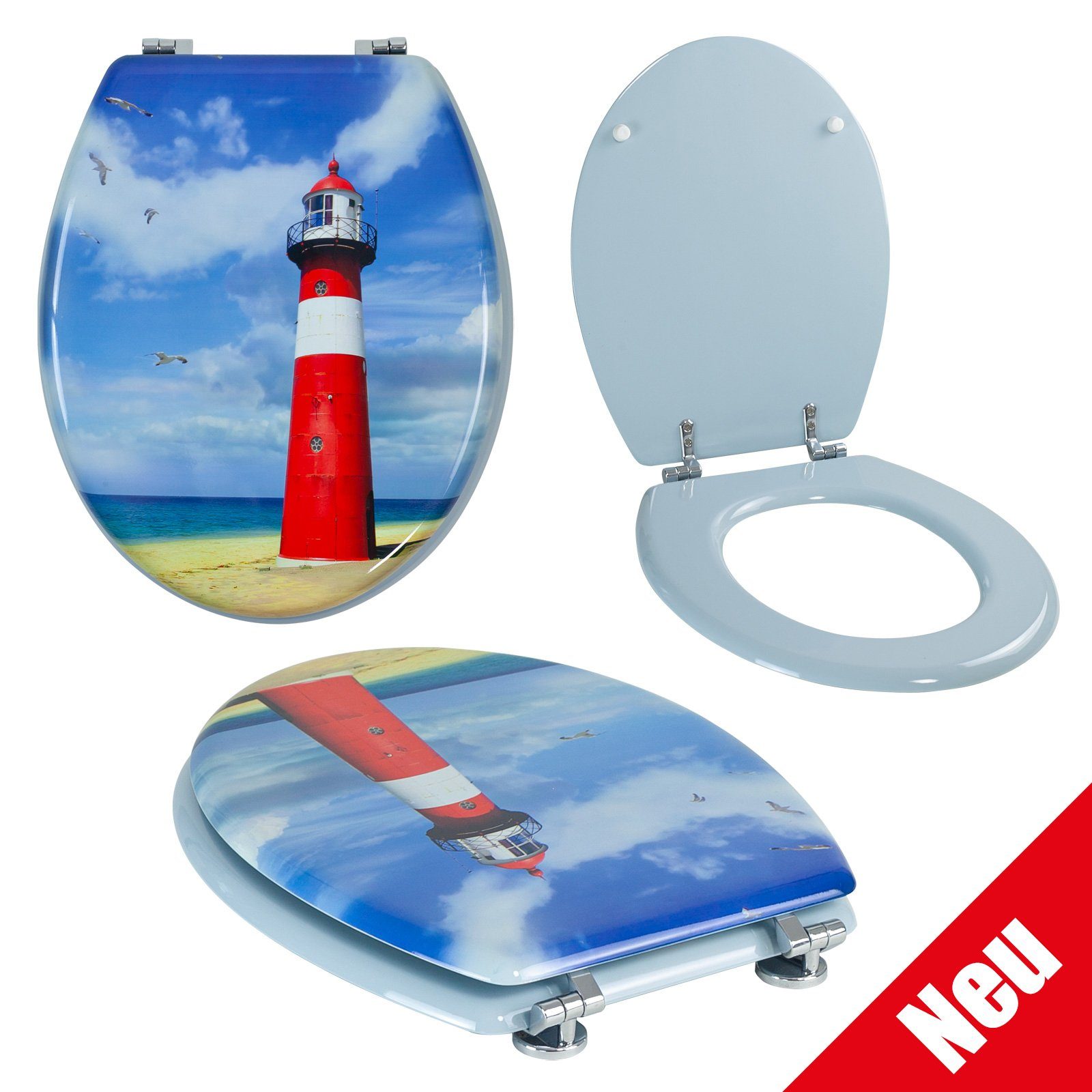 Grafner WC-Sitz WC-Sitz aus MDF Lighthouse mit Absenkautomatik Toilettensitz, mit Absenktautomatik
