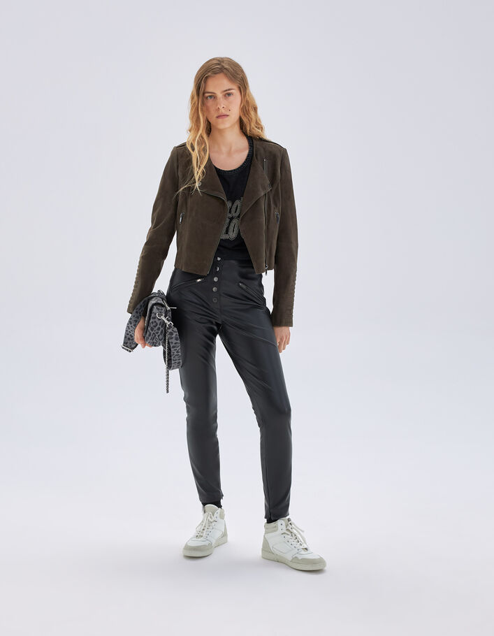 Pantalon skinny noir rock à pressions apparents Femme