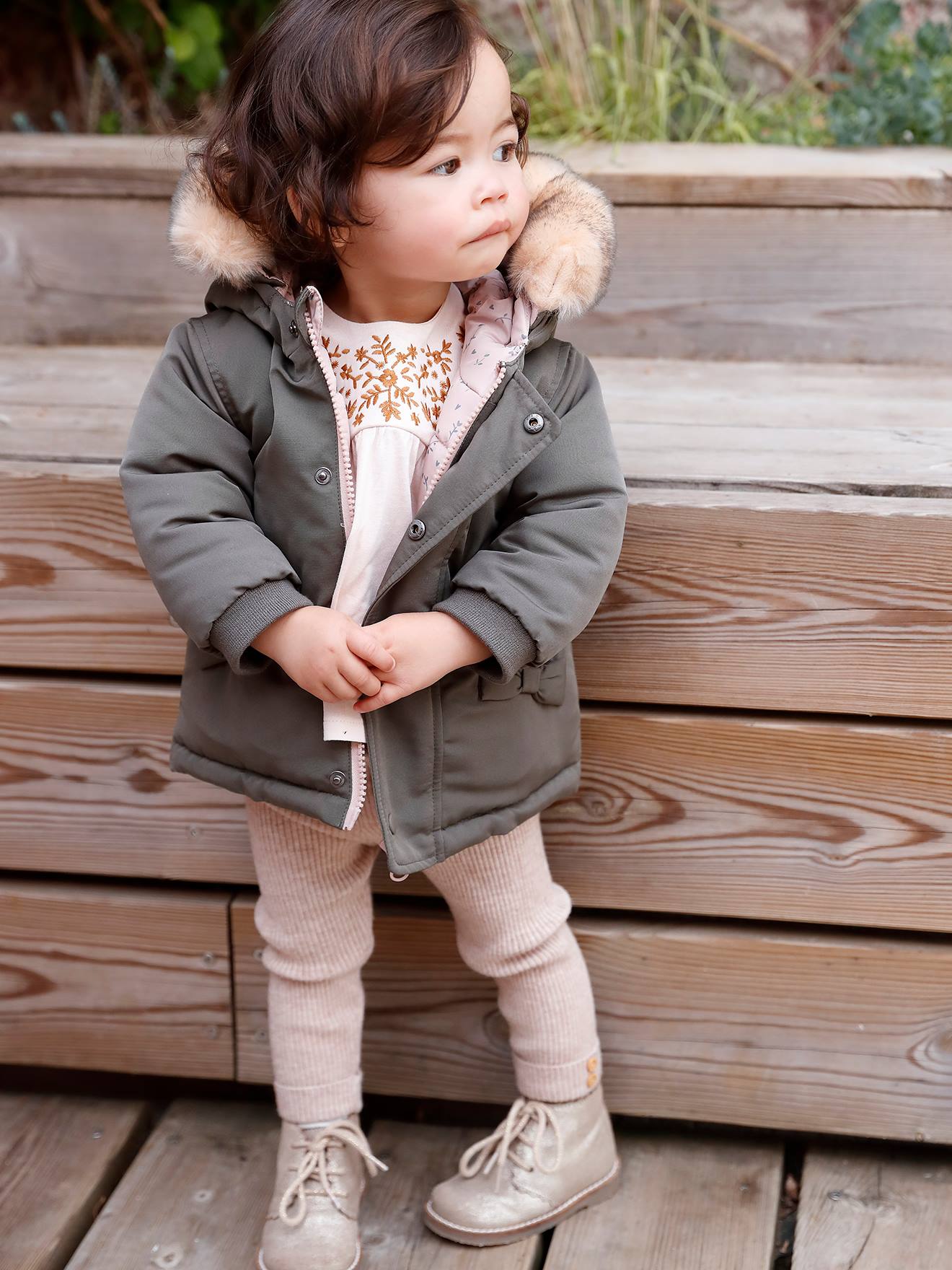 Parka réversible bébé kaki
