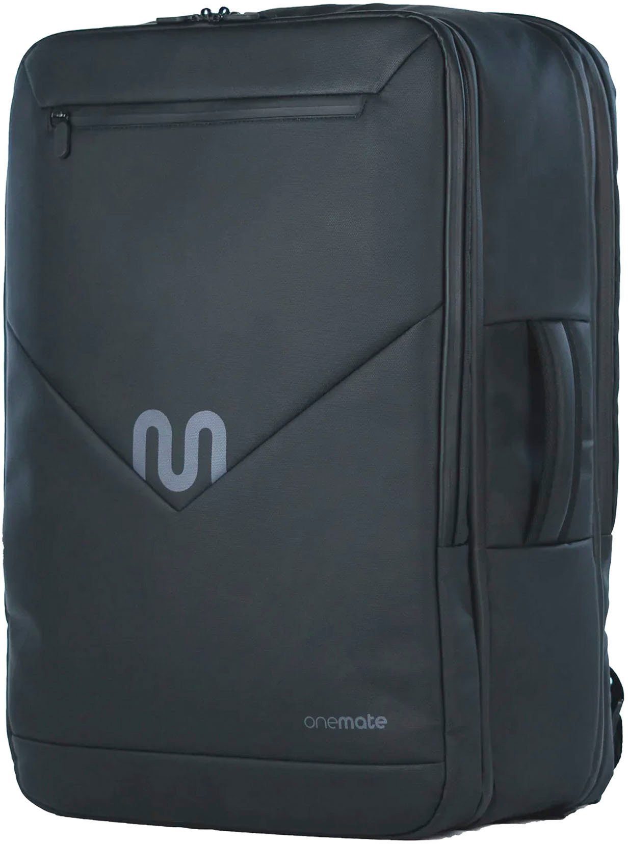 onemate Reiserucksack schwarz, erweiterbar; mit Laptopfach; aus recycelten PET-Flaschen