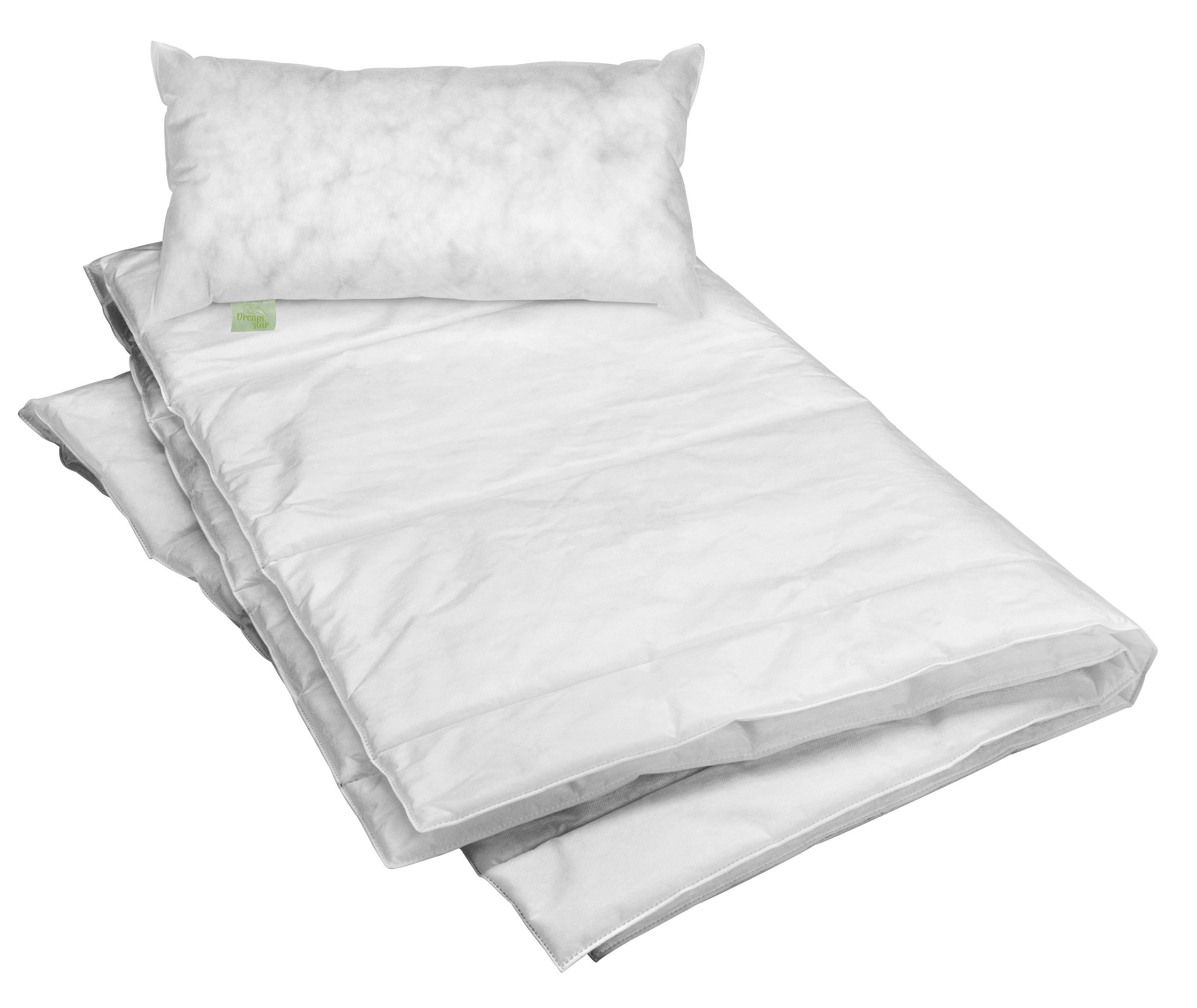 Bettdecke + Kopfkissen, Organic Bettwarenset, Dreamstar, Füllung: Nachhaltige Faserfüllung, Bezug: angenehm weicher Vlies-Bezug, Set bestehend aus Kissen und Sommerbettdecke