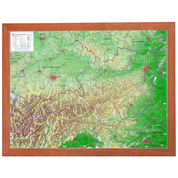 Relief Österreich 1:1,6 MIO mit Holzrahmen - Karte