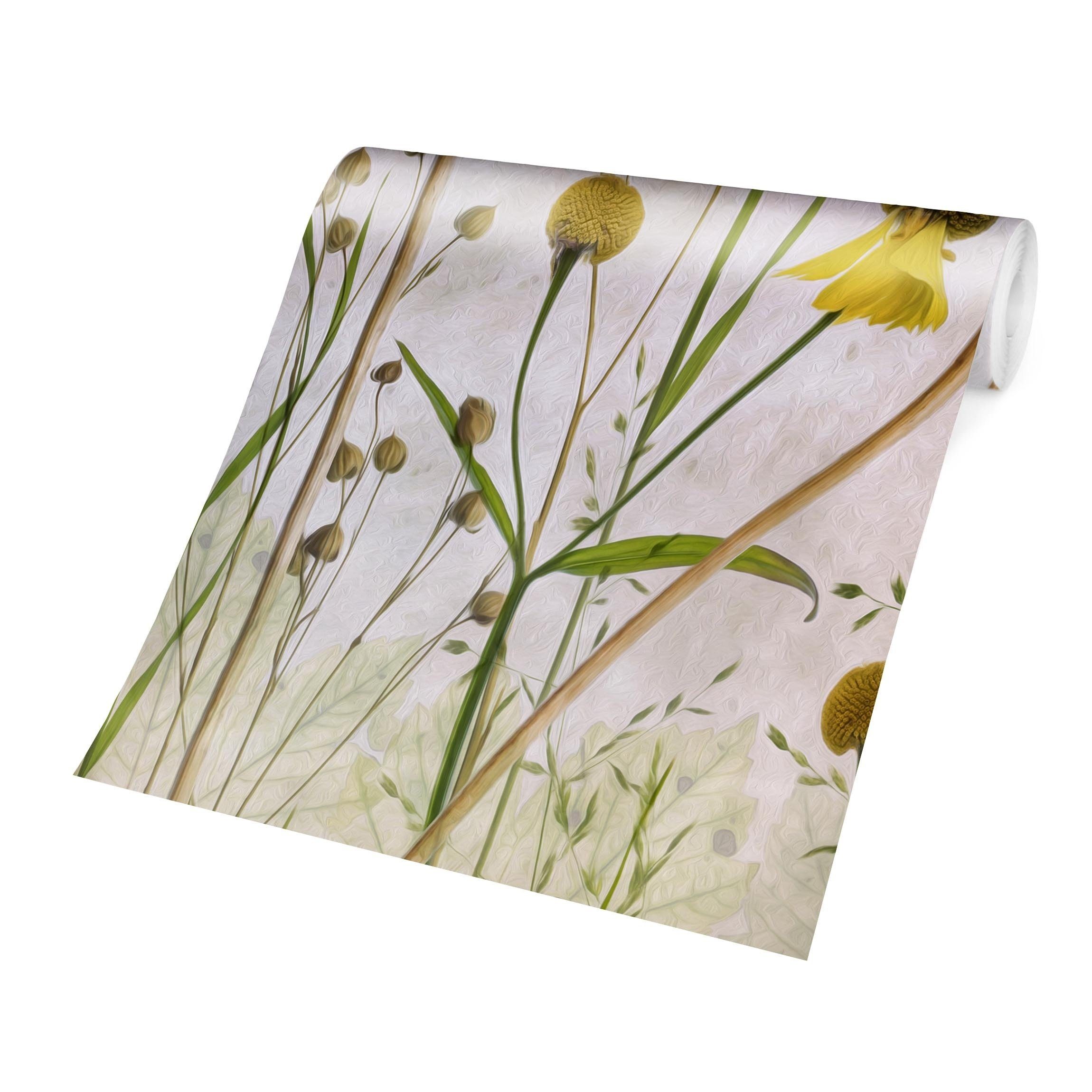 Bilderdepot24 Vliestapete Vintage Allium Helenium Illustration Blumen Beige Natur Wanddeko, Glatt, Matt, (Inklusive Gratis-Kleister oder selbstklebend), Wohnzimmer Schlafzimmer Küche Flur Fototapete Motivtapete Wandtapete