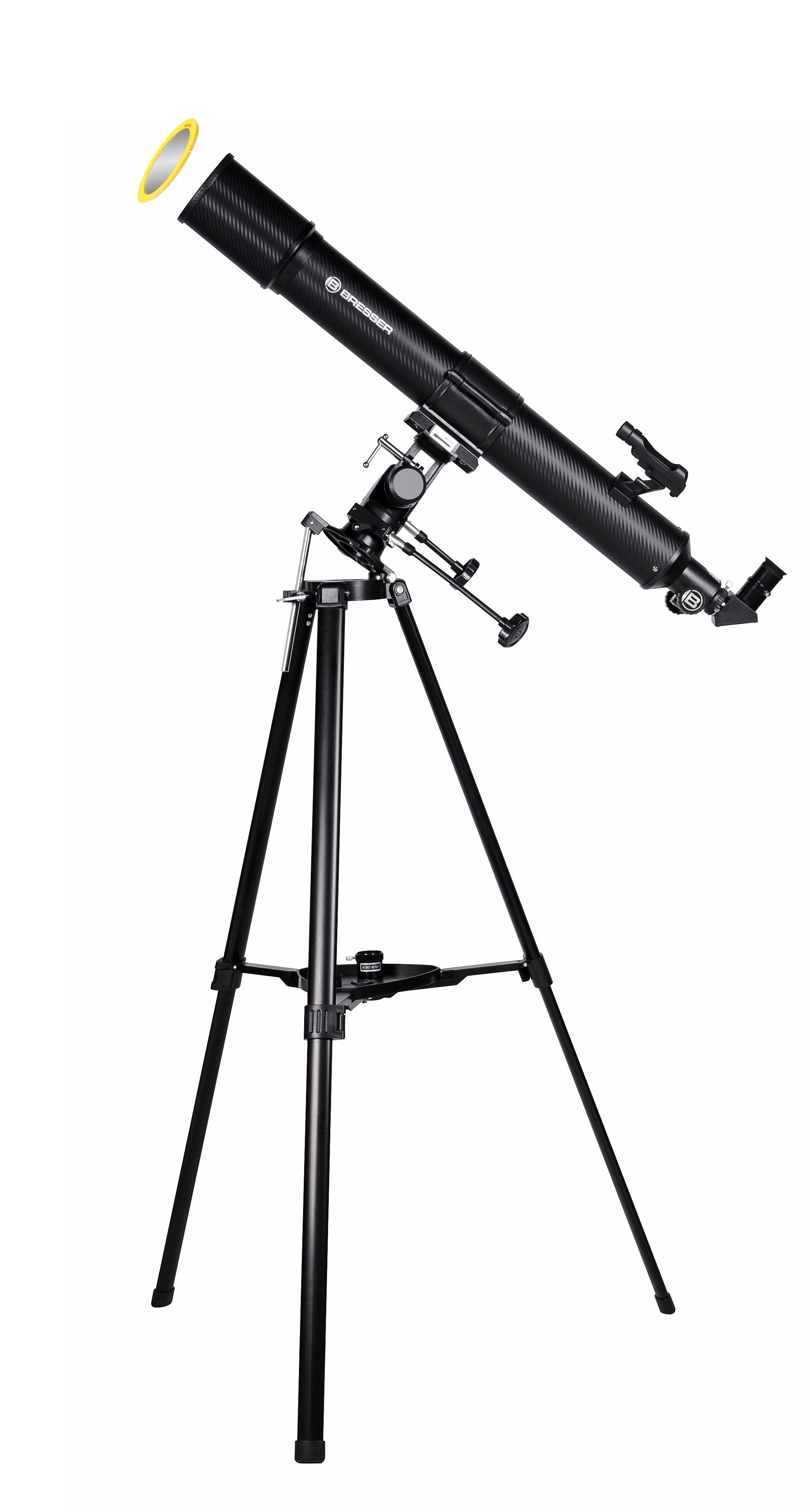 BRESSER Teleskop Taurus 90/900 MPM Linsen mit Smartphone-Adapter & Sonnenfilter