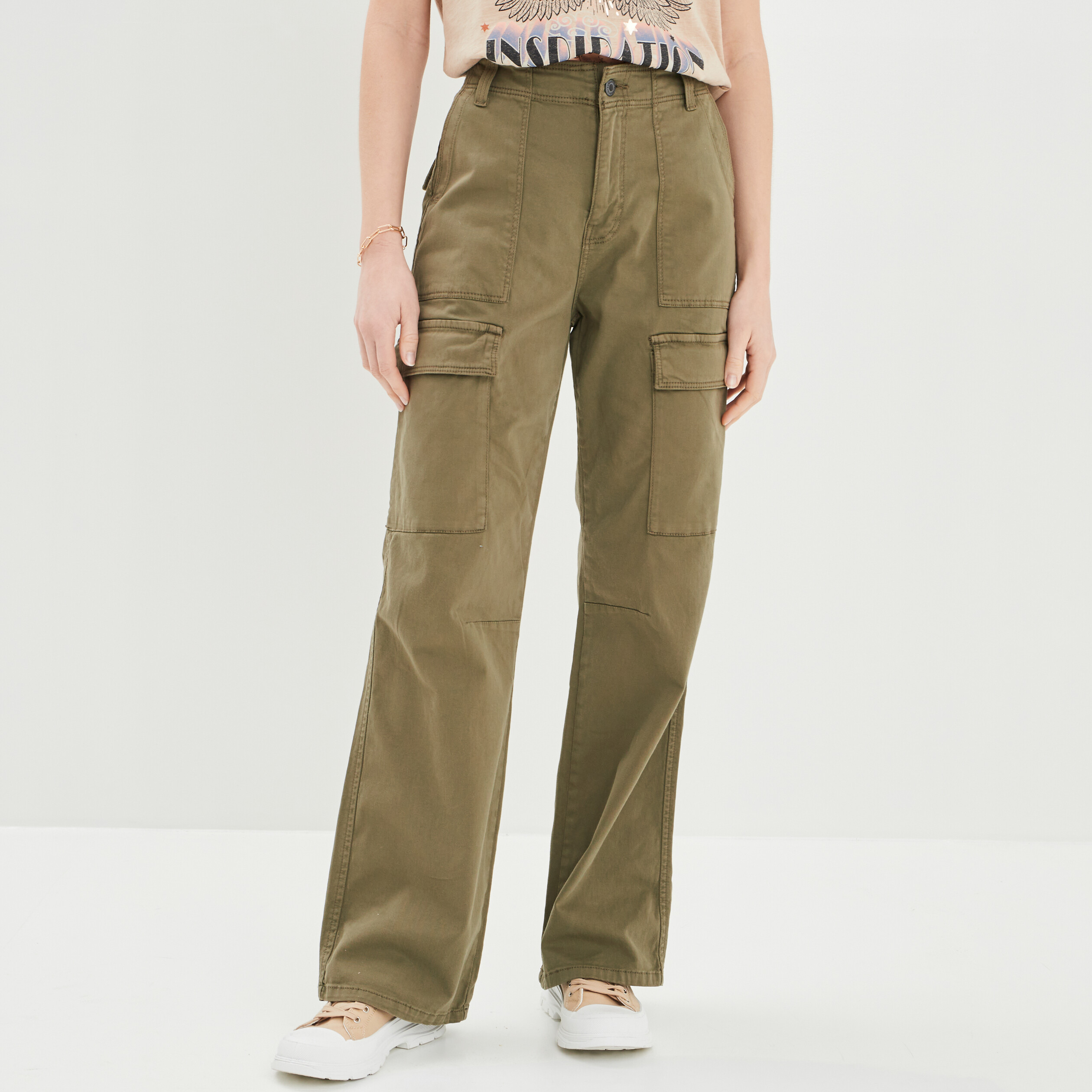 Pantalon cargo taille haute Liberto vert kaki femme | La Halle