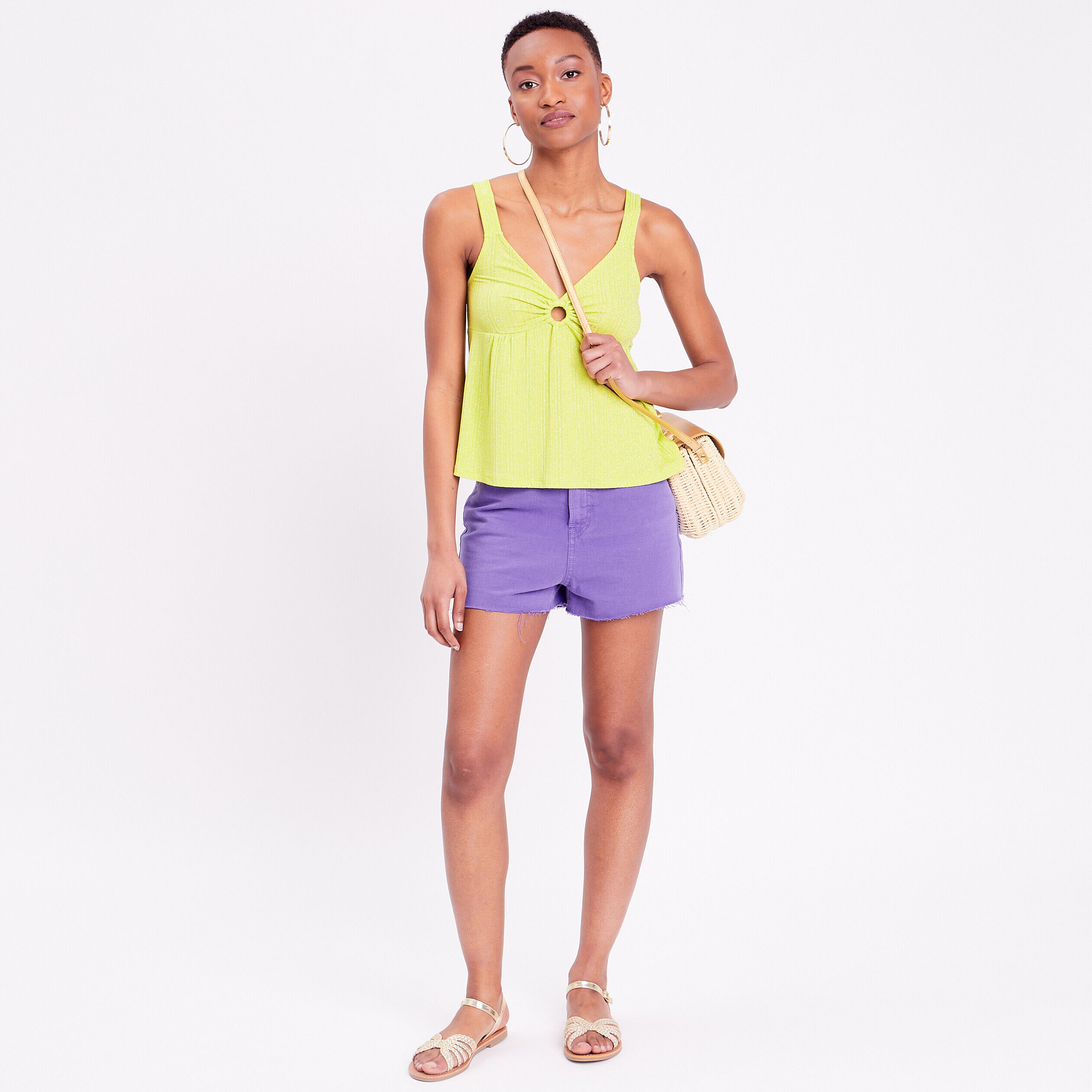 Débardeur col en V à anneau vert fluo femme | Cache Cache