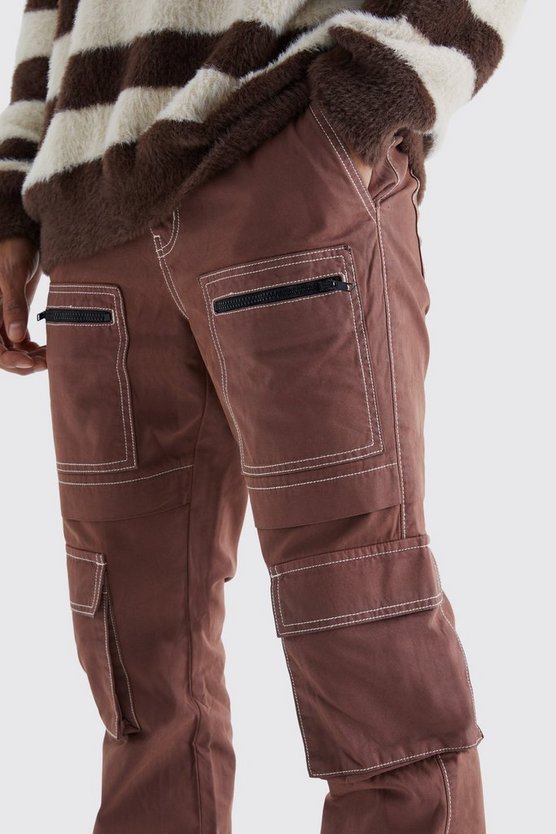 Slim-Fit Hose mit Cargo-Taschen und Kontrast-Naht
