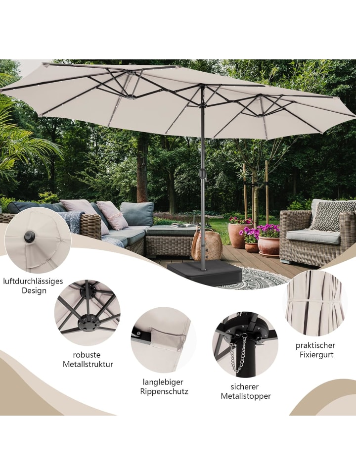 COSTWAY Doppelsonnenschirm mit LED 450 x 260 cm in Beige günstig kaufen onesize