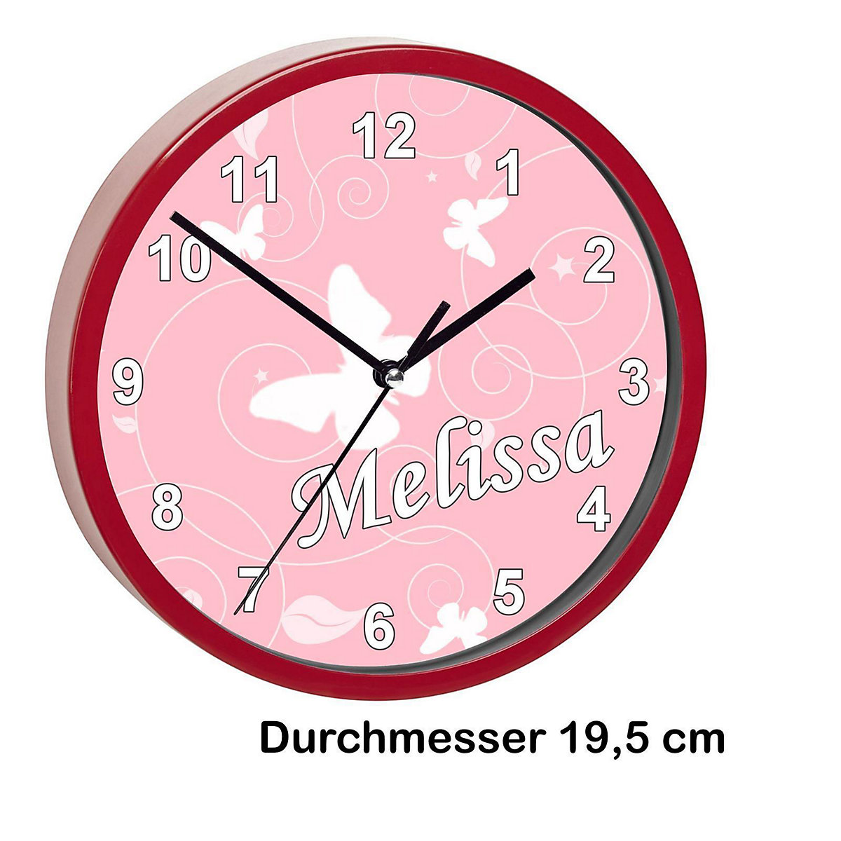 Kinder Wanduhr laufruhig personalisiert mit Name Schmetterling Altrosa