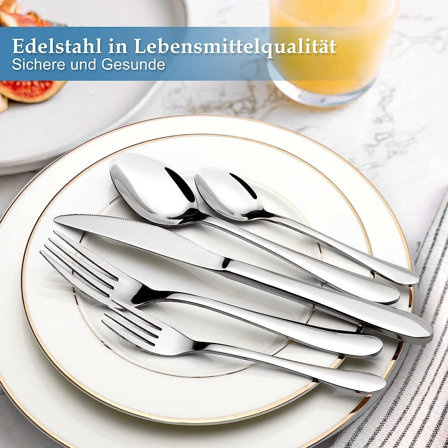 Mutoy Besteck-Set Besteckset,30 Stück Edelstahl Besteck Set 6 Personen,Spiegelpoliert, für Restaurant Party Hochzeit,Spülmaschinenfest,mit Ständer