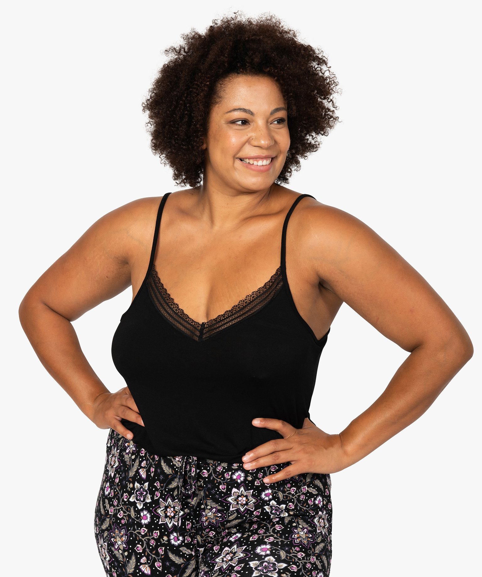 Débardeur femme grande taille en maille fluide et dentelle noir | GEMO