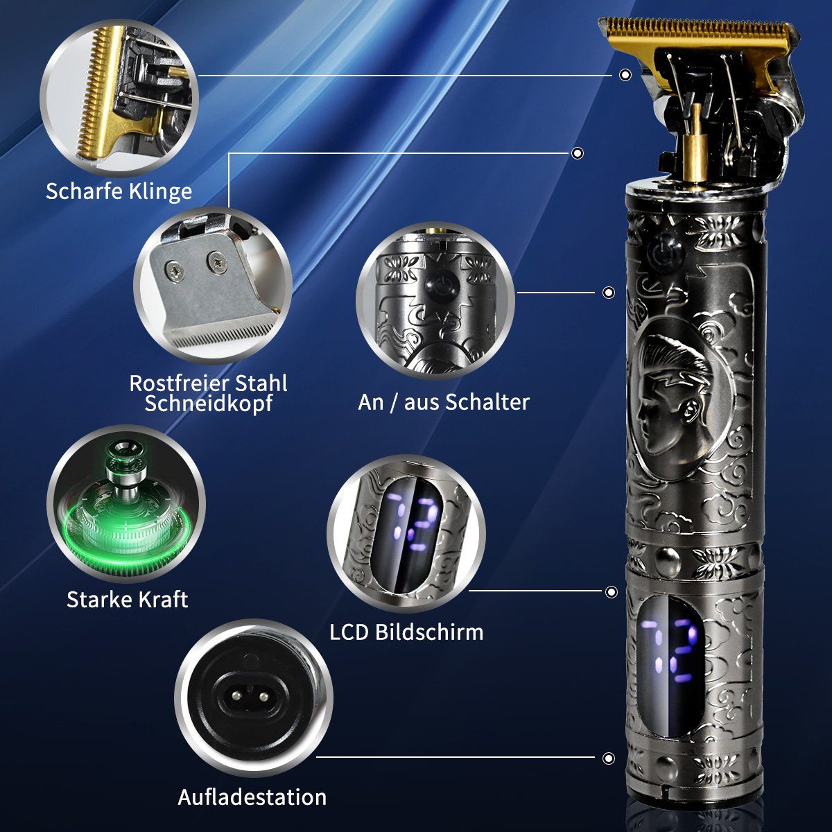 7Magic Haar- und Bartschneider Profi Haarschneidemaschine, LCD Display, 1200mAh, Elektrischer Haarschneider Haircut