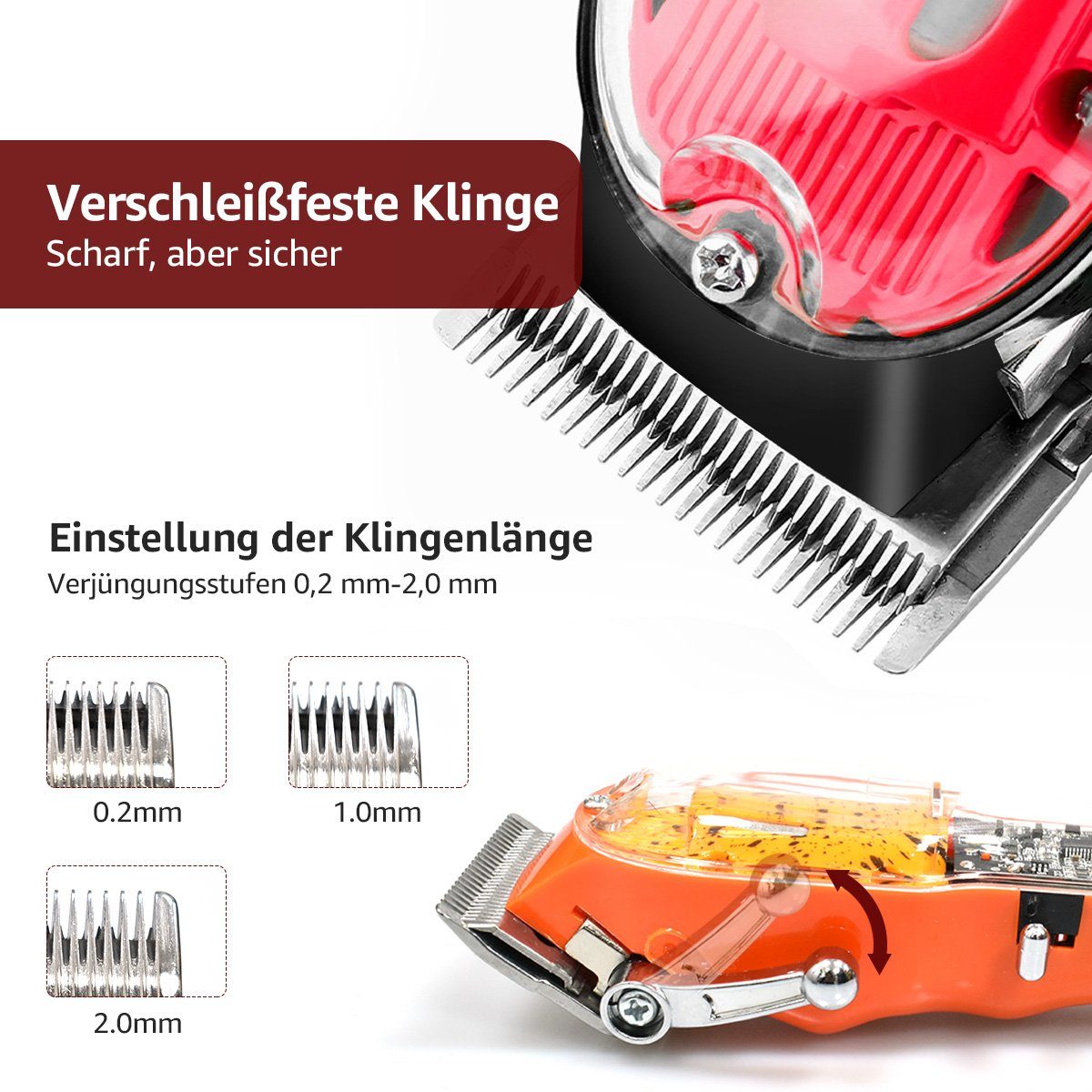 7Magic Haarschneider JM200A Professionelle Herren haarschneidemaschinen, Trimmer mit 8 Kamm und Schal IP65 Wasserdicht, Multifunktionale Transparente Bartschneider