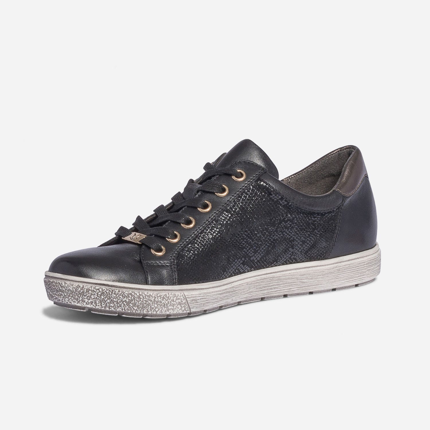 Tennis CAPRICE noire en cuir avec effet python
