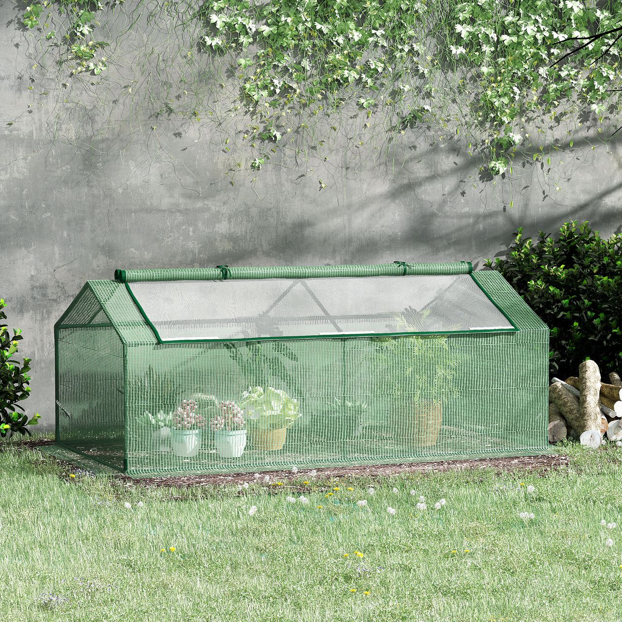 Outsunny Foliengewächshaus mit Fenster Treibhaus Tomatenhaus Frühbeet Grün
