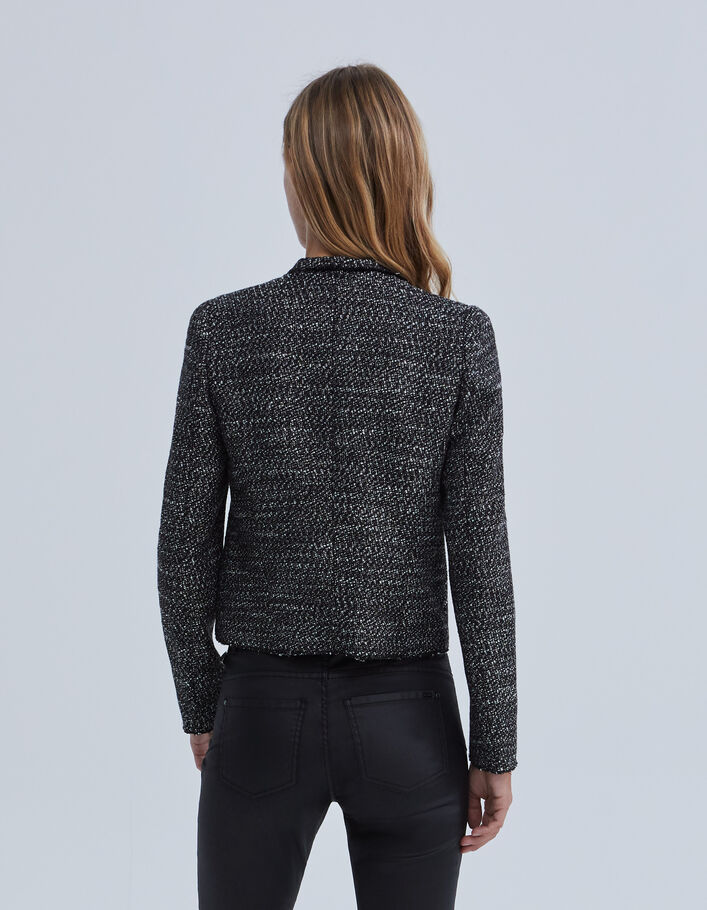 Veste noire esprit motard effet tweed Femme