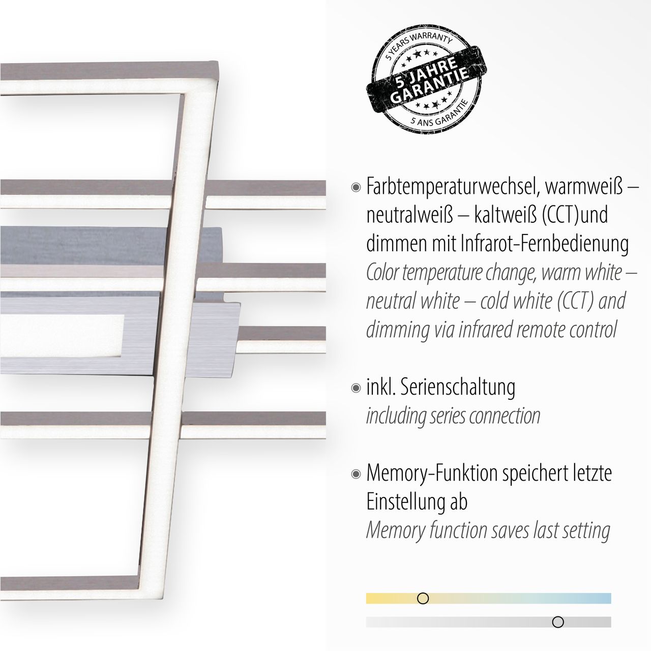 JUST LIGHT LeuchtenDirekt LED Deckenleuchte ASMIN, 1xLED-Board/45Watt, CCT, dimmbar, IR-Fernbedienung, Innenleuchte, IP20