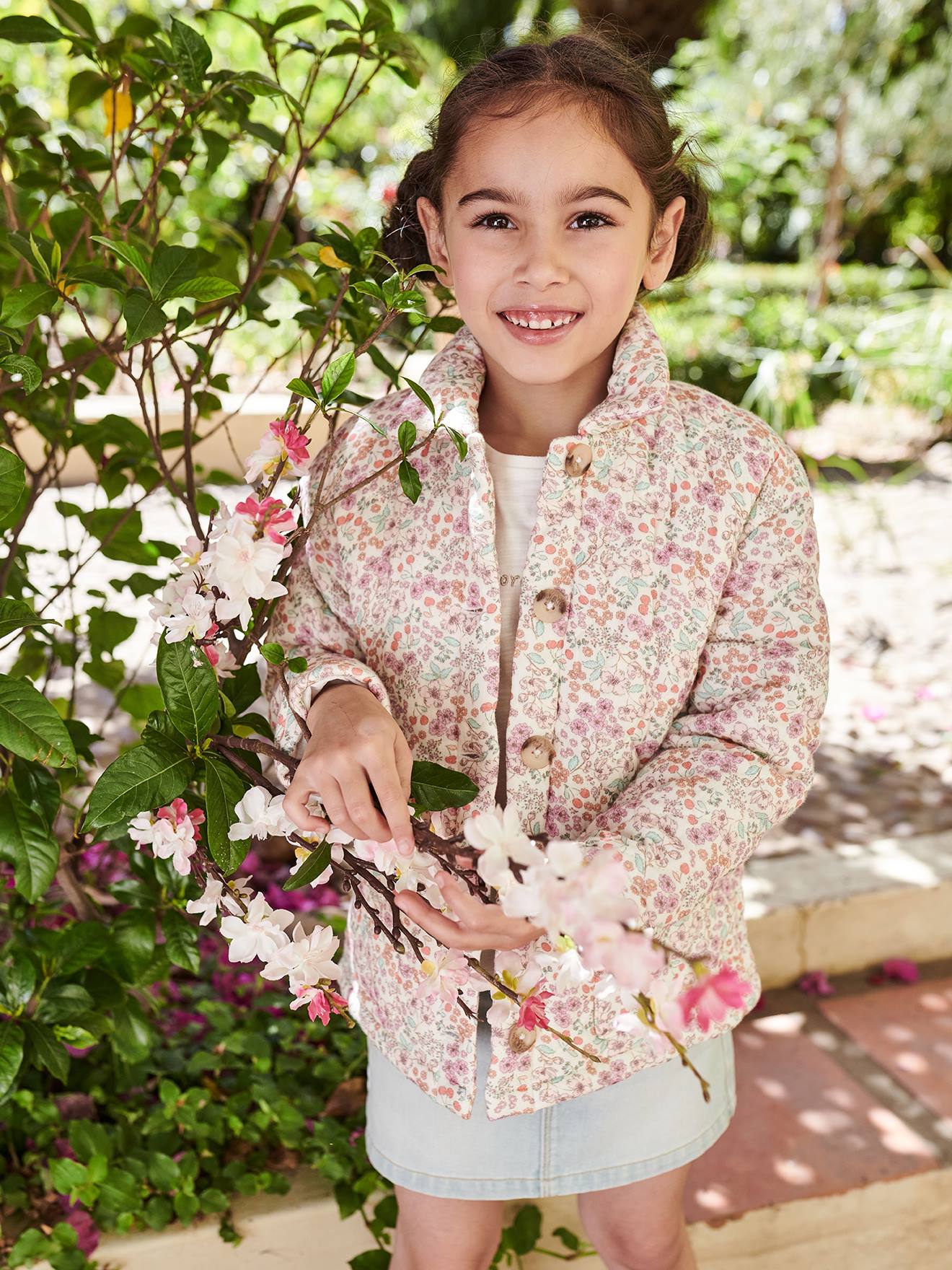 Veste matelassée imprimée fleurs fille écru